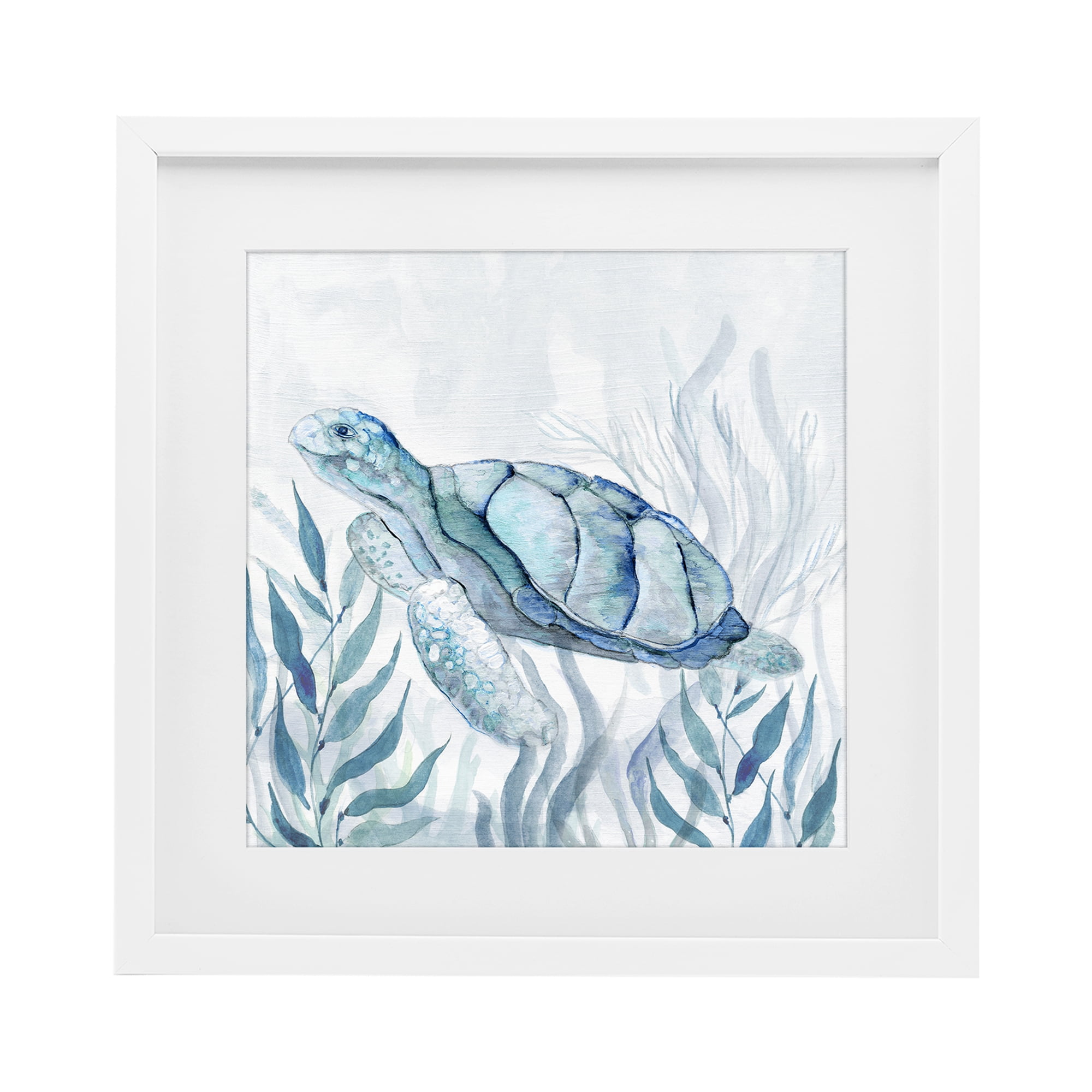 Stupell Industries Sea Turtle with Subtle Smile White Framed Print Under Glass, design by Janet Tava
