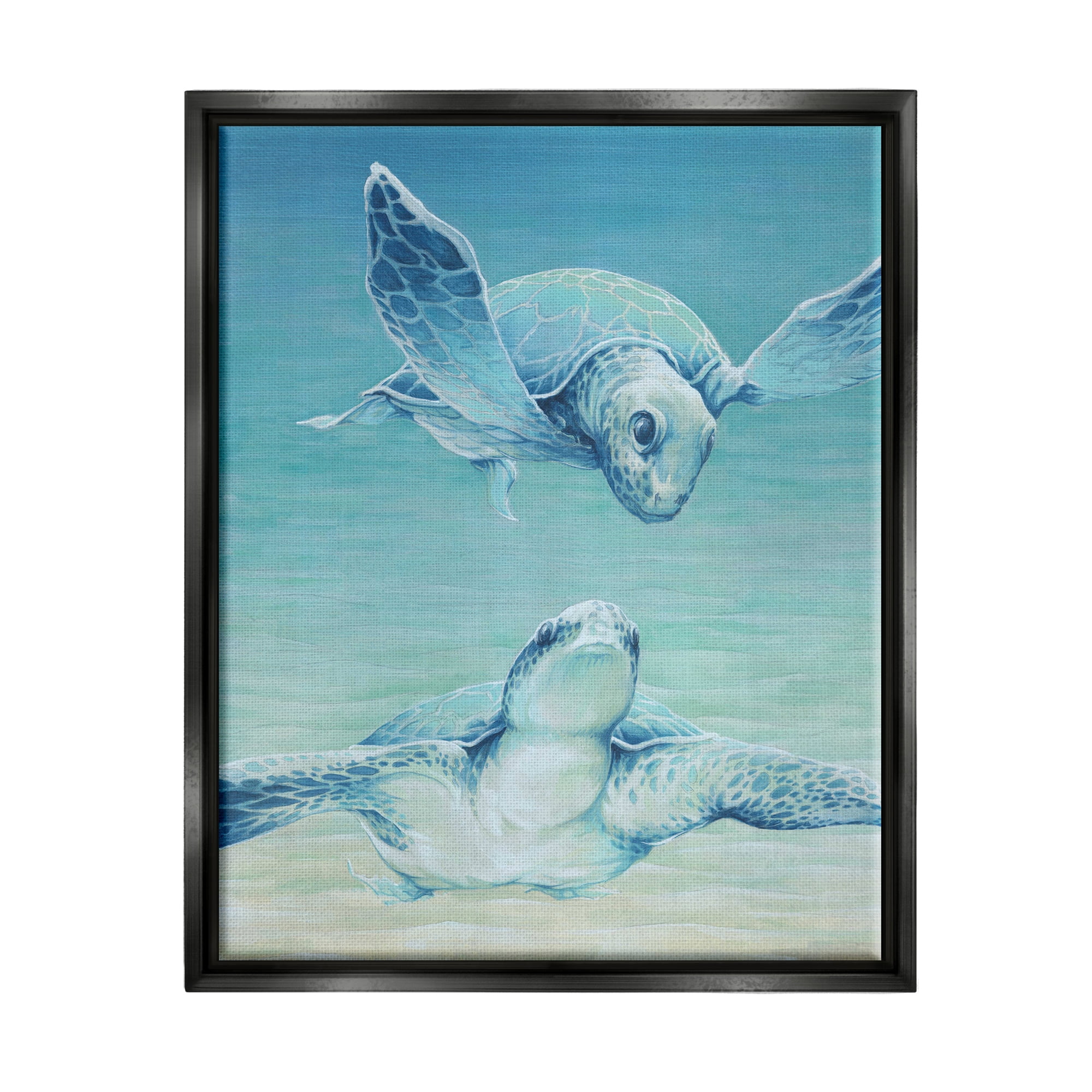 Stupell Industries Sea Turtles Gazing Animals & Insects Painting Black Floater Framed Canvas Art Print Wall Art, 17 x 21