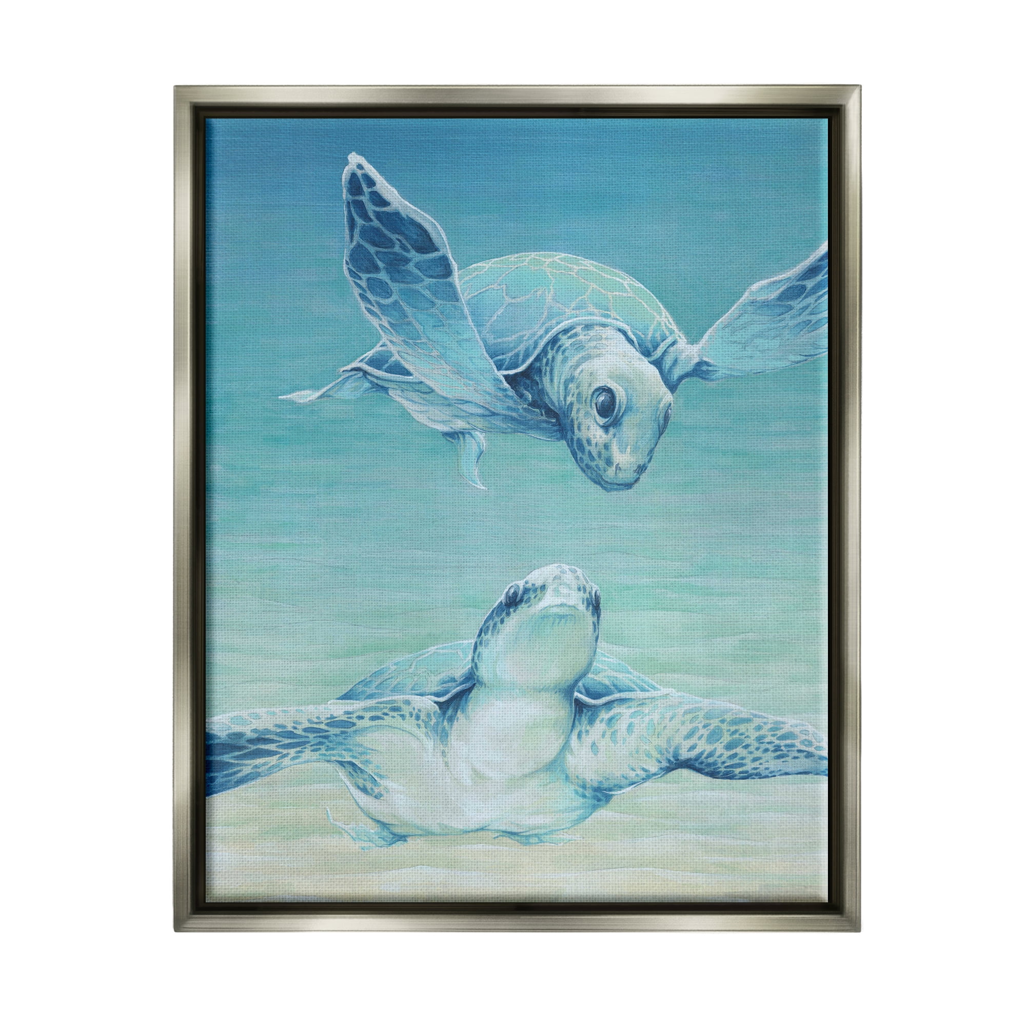 Stupell Industries Sea Turtles Gazing Animals & Insects Painting Gray Floater Framed Canvas Art Print Wall Art, 25 x 31