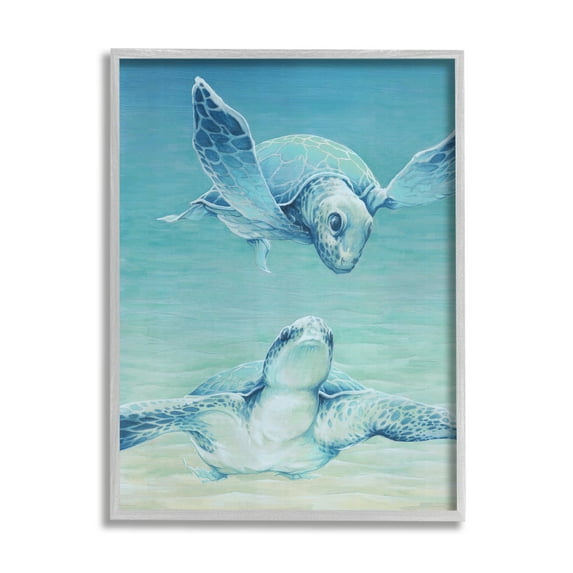 Stupell Industries Sea Turtles Gazing Animals & Insects Painting Gray Framed Art Print Wall Art, 16 x 20