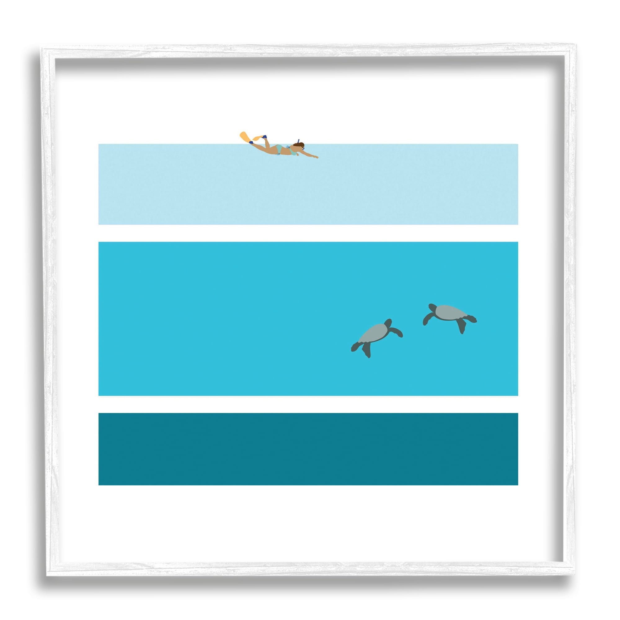 Stupell Industries Sea Turtles Under Scuba Diver Geometric Blue Stripes, 24 x 24, Designed by Make Much Studios