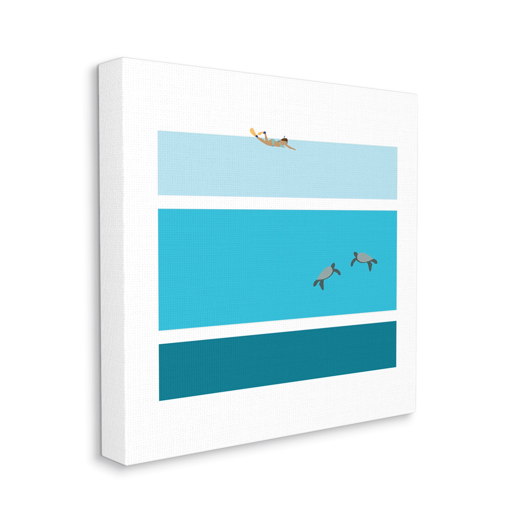 Stupell Industries Sea Turtles Under Scuba Diver Geometric Blue Stripes, 36 x 36, Designed by Make Much Studios