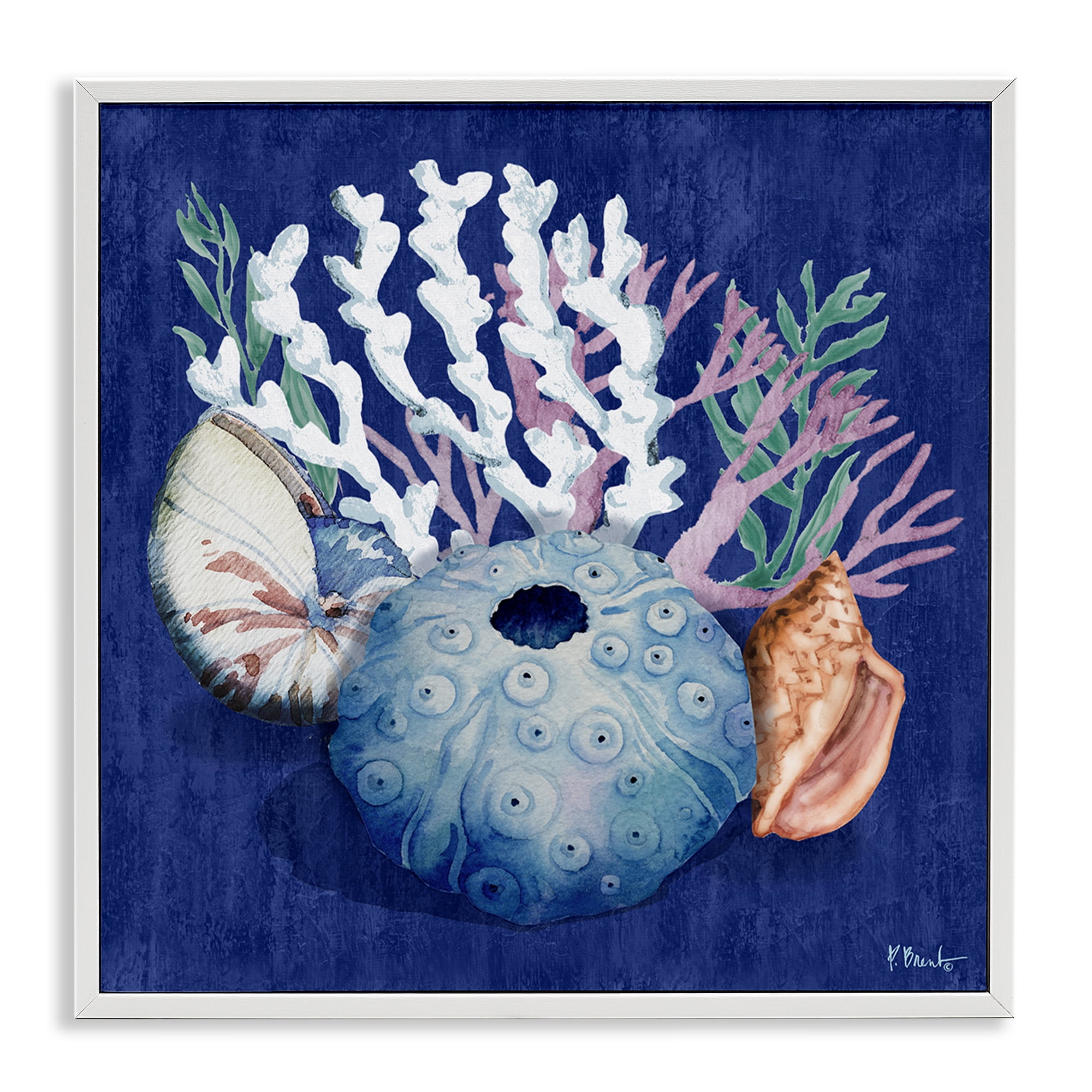 Stupell Industries Sea Urchin & Coral Coastal Painting White Framed Art Print Wall Art, 17 x 17