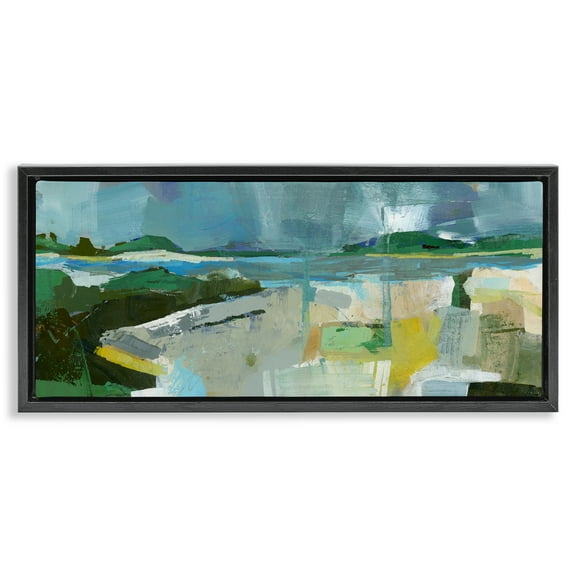 Stupell Industries Sea View Impression Abstract Painting Black Floater Framed Canvas Art Print Wall Art, 25 x 11