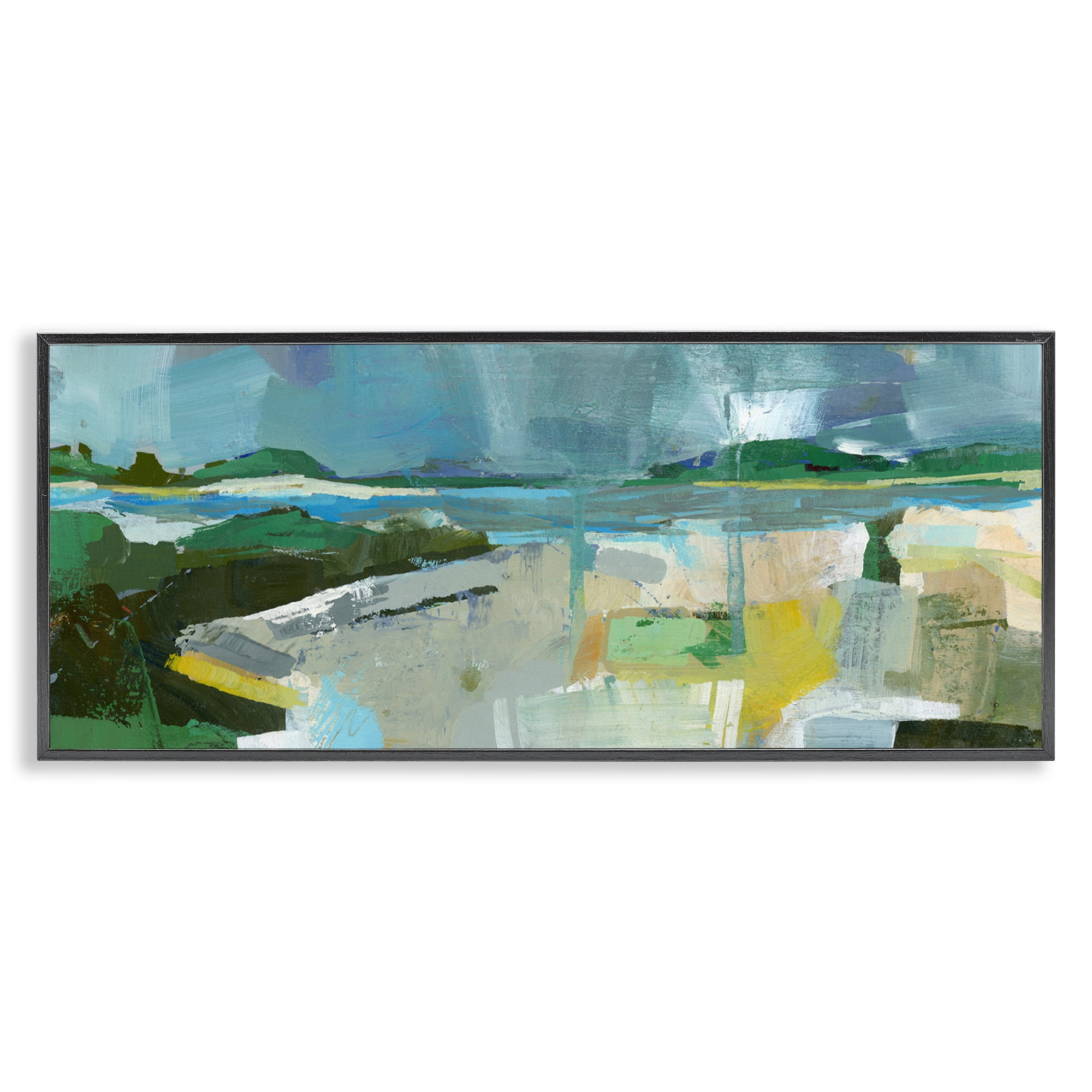 Stupell Industries Sea View Impression Abstract Painting Black Framed Art Print Wall Art, 30 x 13