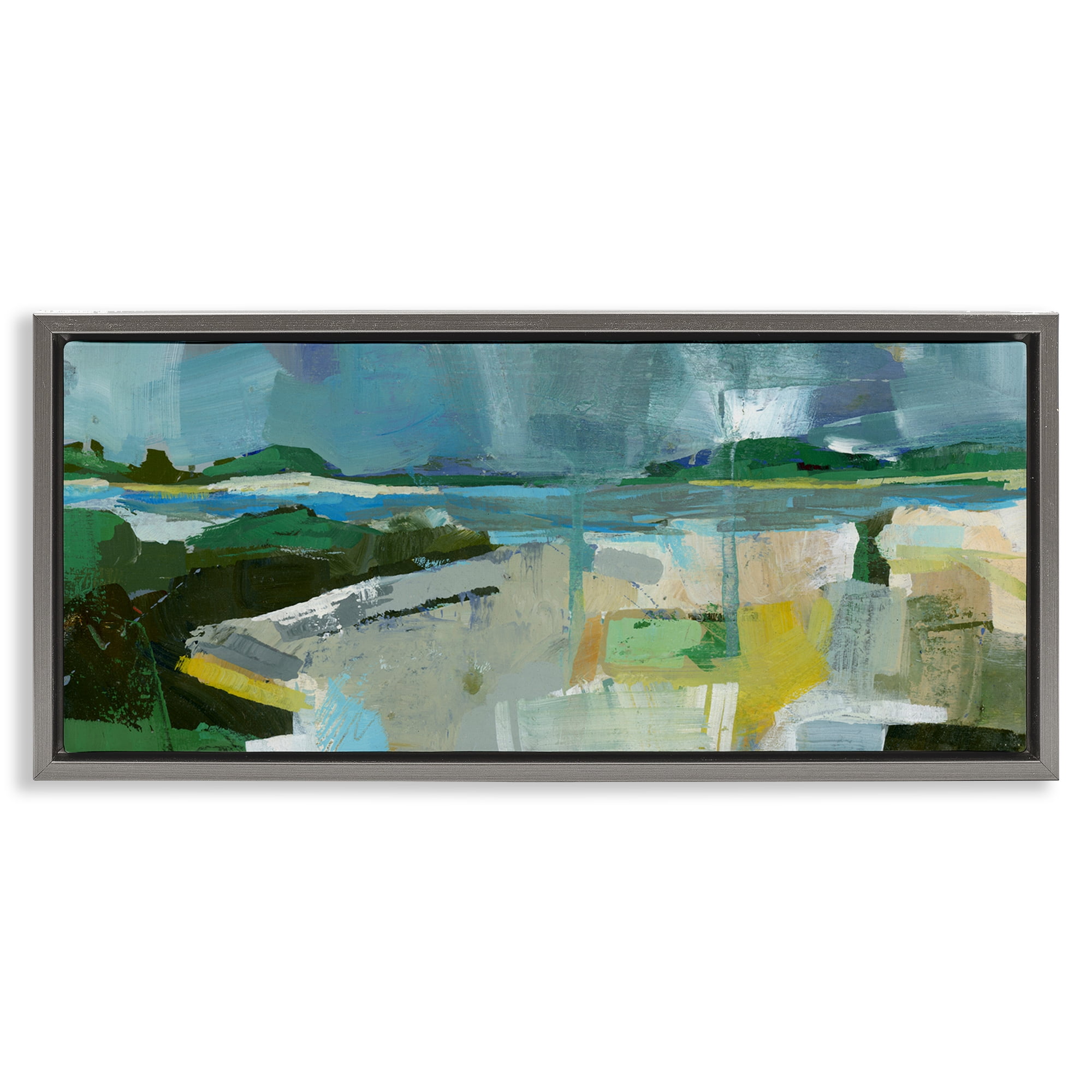 Stupell Industries Sea View Impression Abstract Painting Gray Floater Framed Canvas Art Print Wall Art, 31 x 14