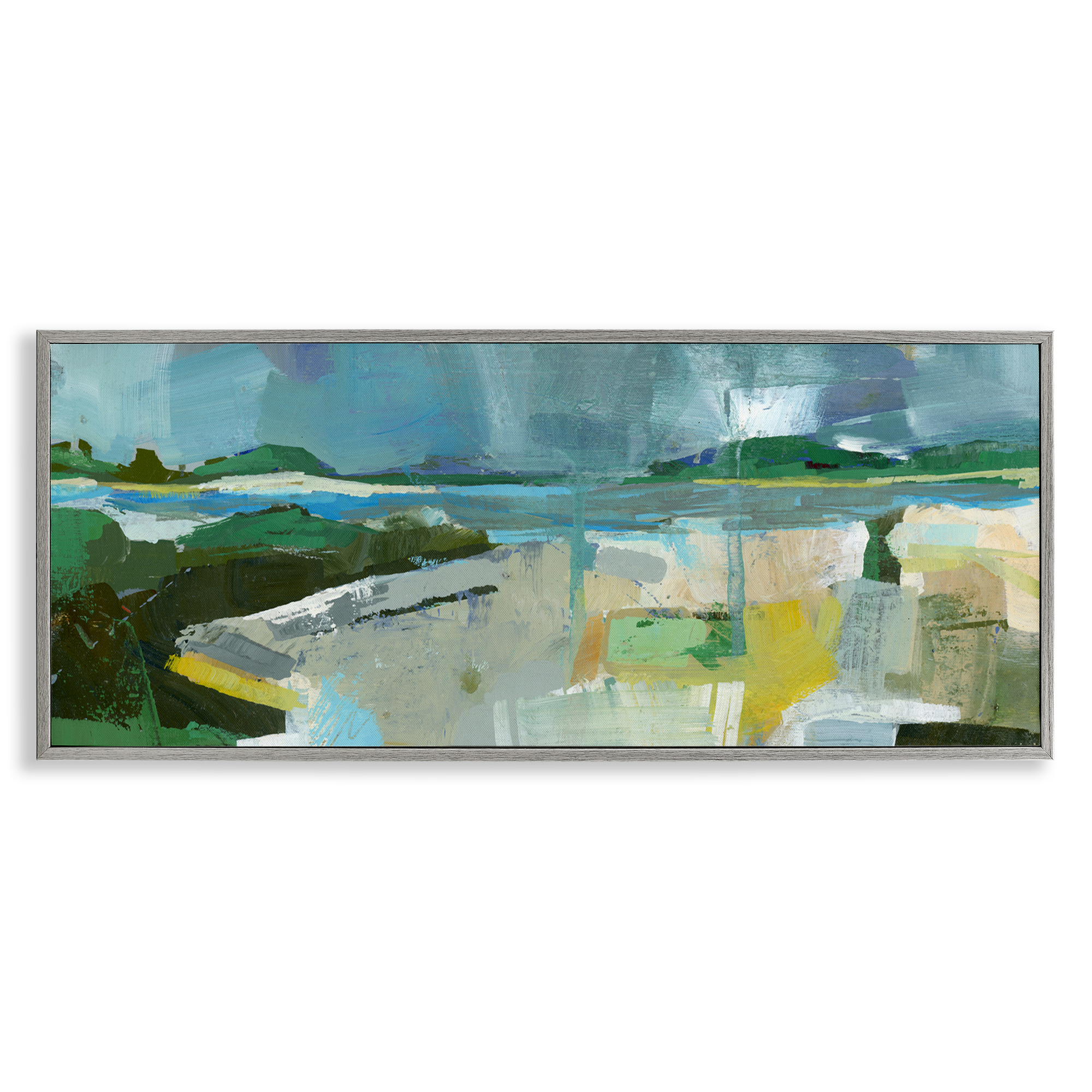 Stupell Industries Sea View Impression Abstract Painting Gray Framed Art Print Wall Art, 24 x 10