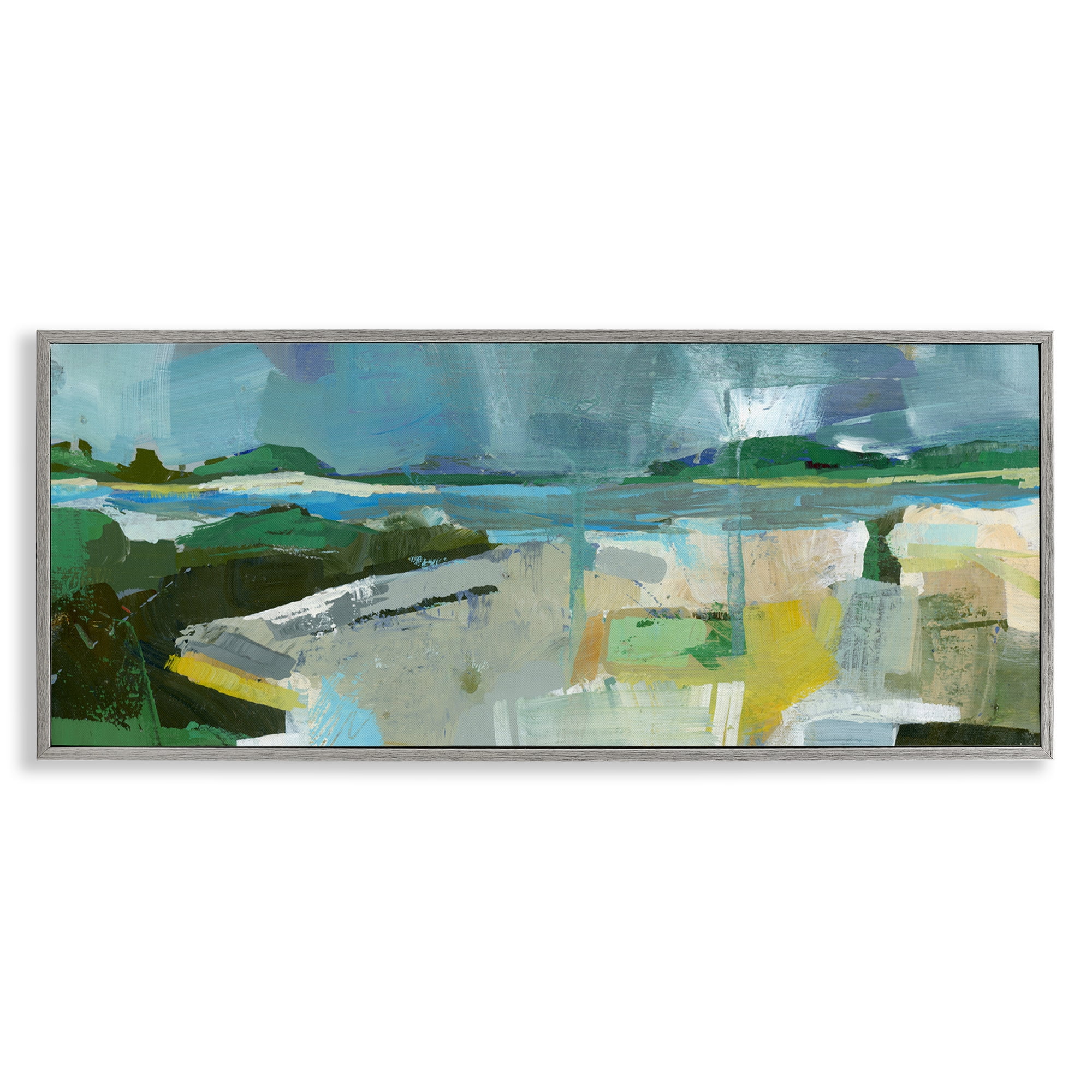 Stupell Industries Sea View Impression Abstract Painting Gray Framed Art Print Wall Art, 30 x 13