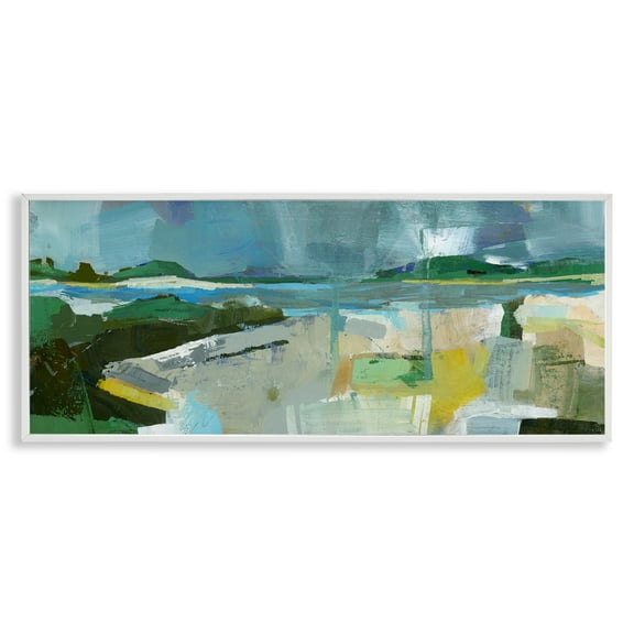 Stupell Industries Sea View Impression Abstract Painting White Framed Art Print Wall Art, 30 x 13