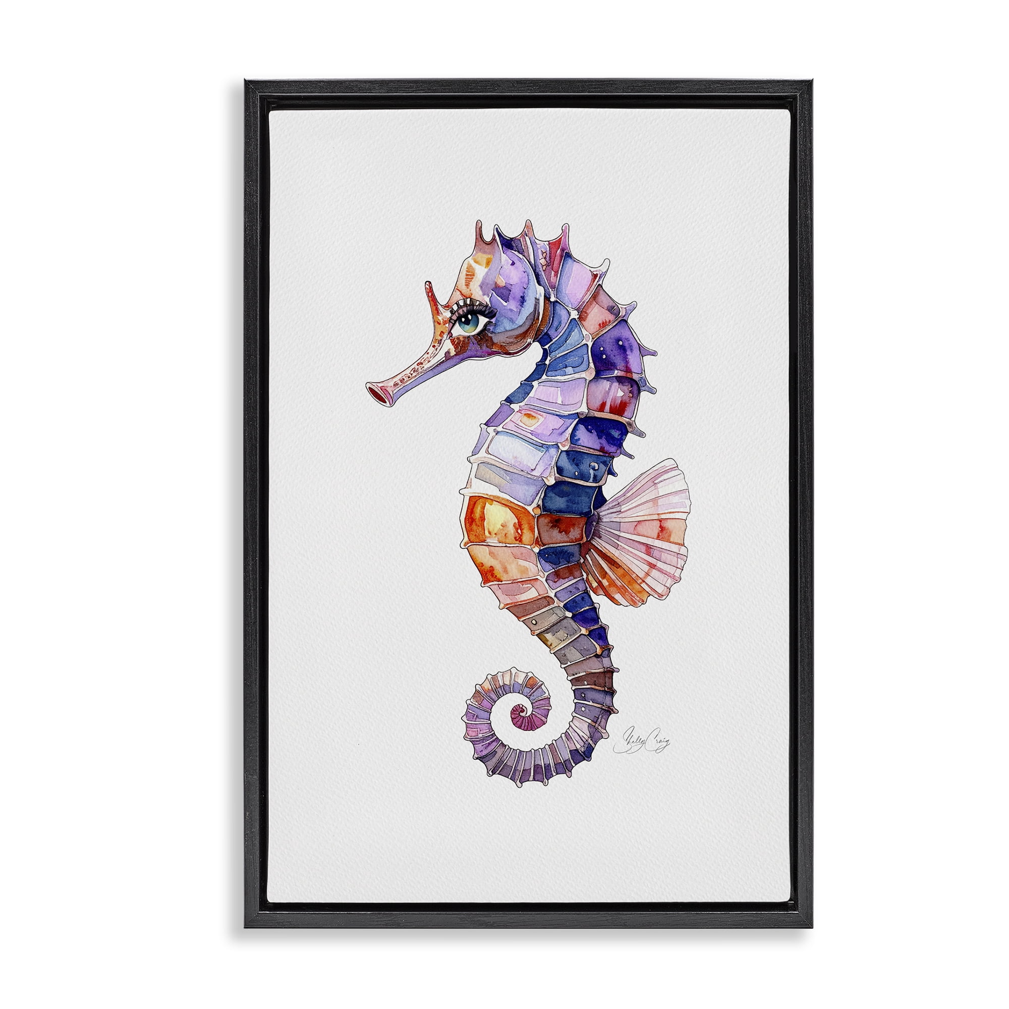 Stupell Industries Sea Whisper Seahorse Black Framed Floater Canvas Wall Art, design by Shelly Craig