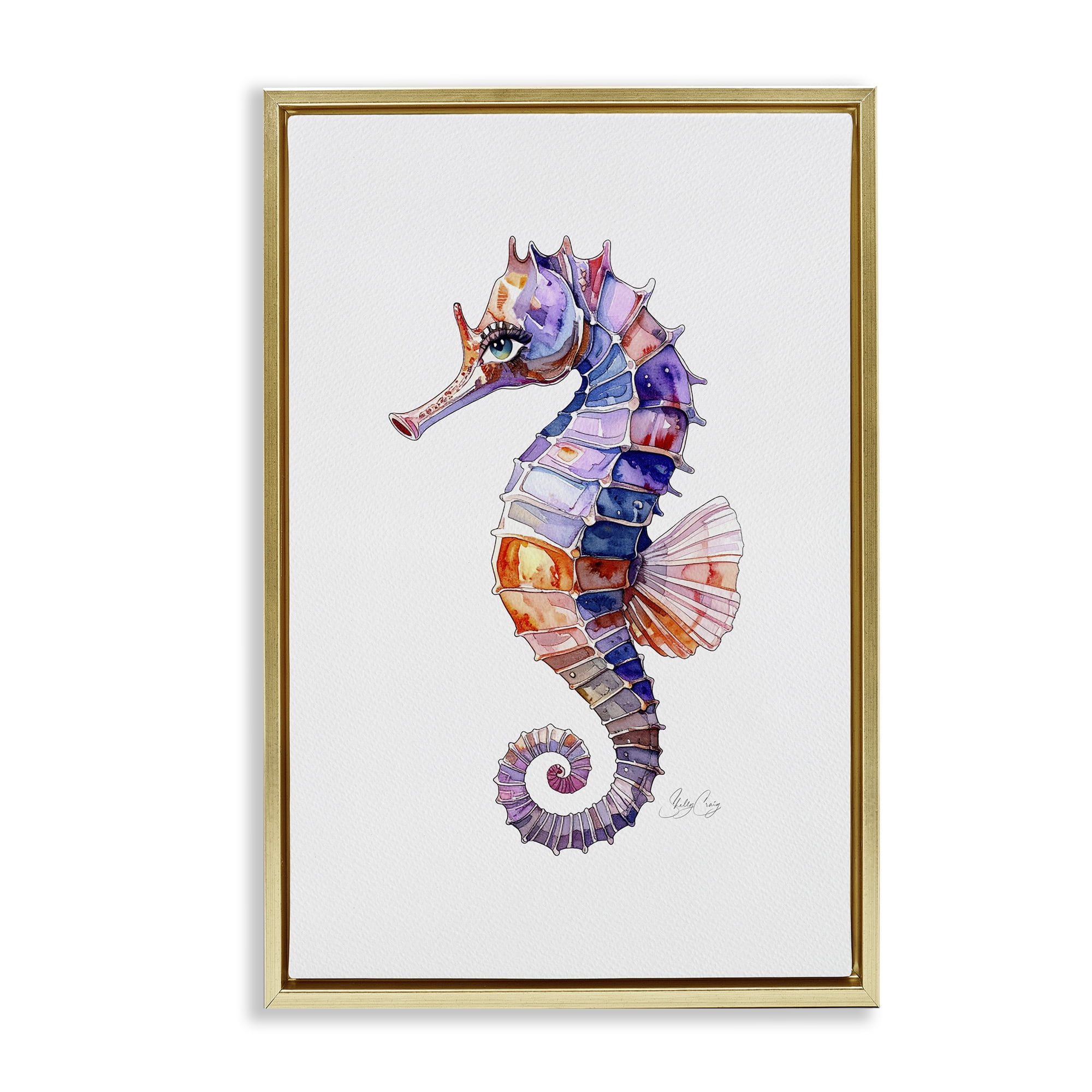 Stupell Industries Sea Whisper Seahorse Gold Framed Floater Canvas Wall Art, design by Shelly Craig