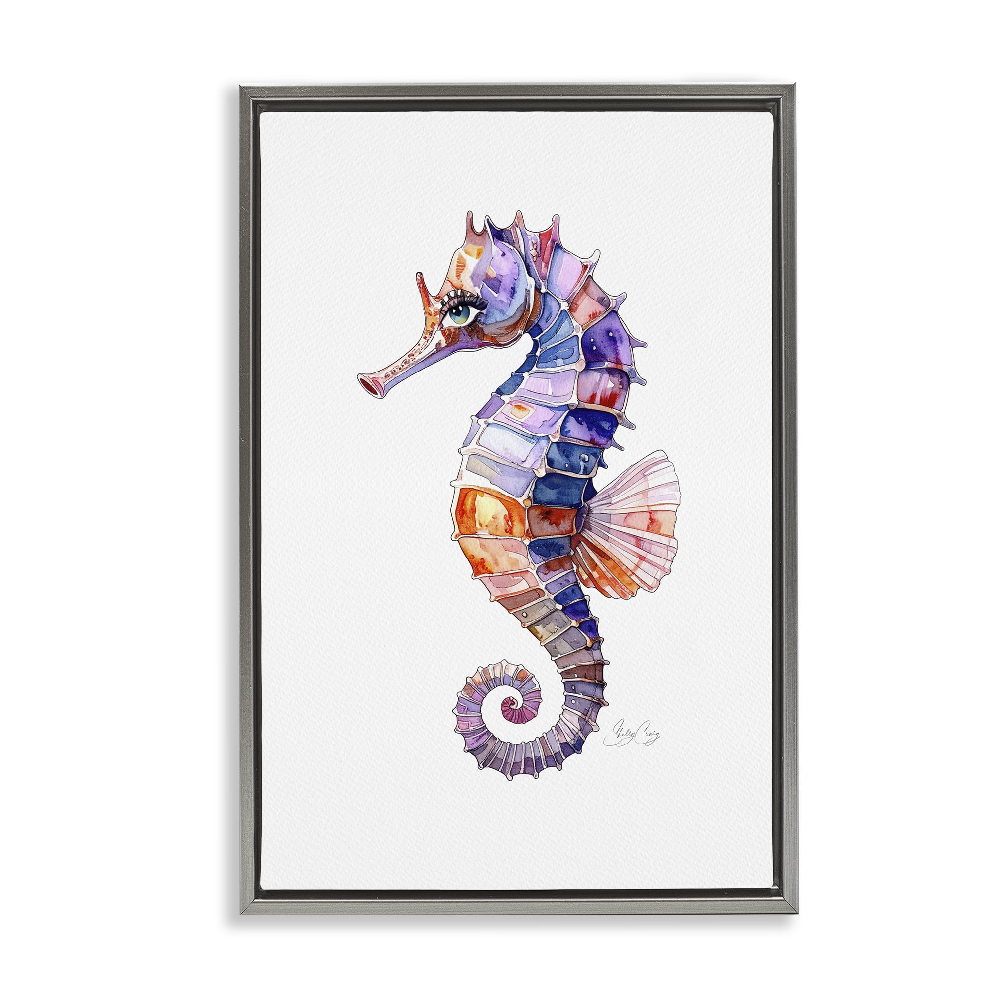 Stupell Industries Sea Whisper Seahorse Gray Framed Floater Canvas Wall Art, design by Shelly Craig