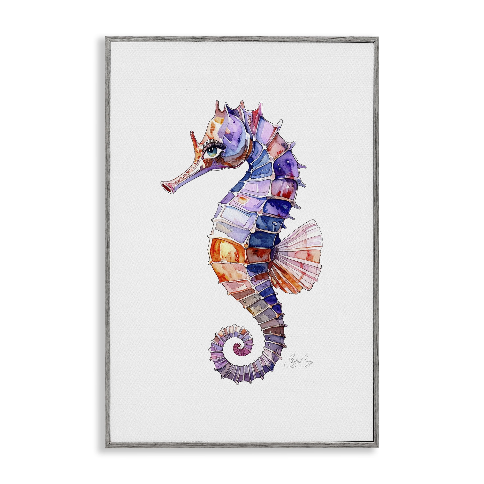 Stupell Industries Sea Whisper Seahorse Gray Framed Giclee Art, design by Shelly Craig