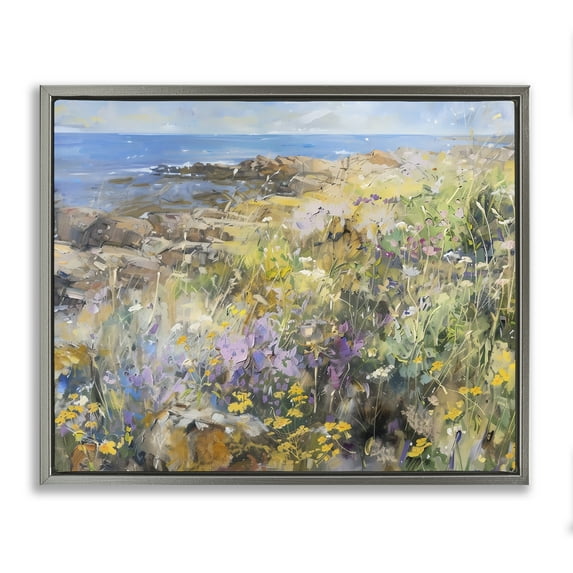 Stupell Industries Sea of Wildflowers Coast Gray Framed Floater Canvas Wall Art design by LSR Creative Studio, 17 x 21