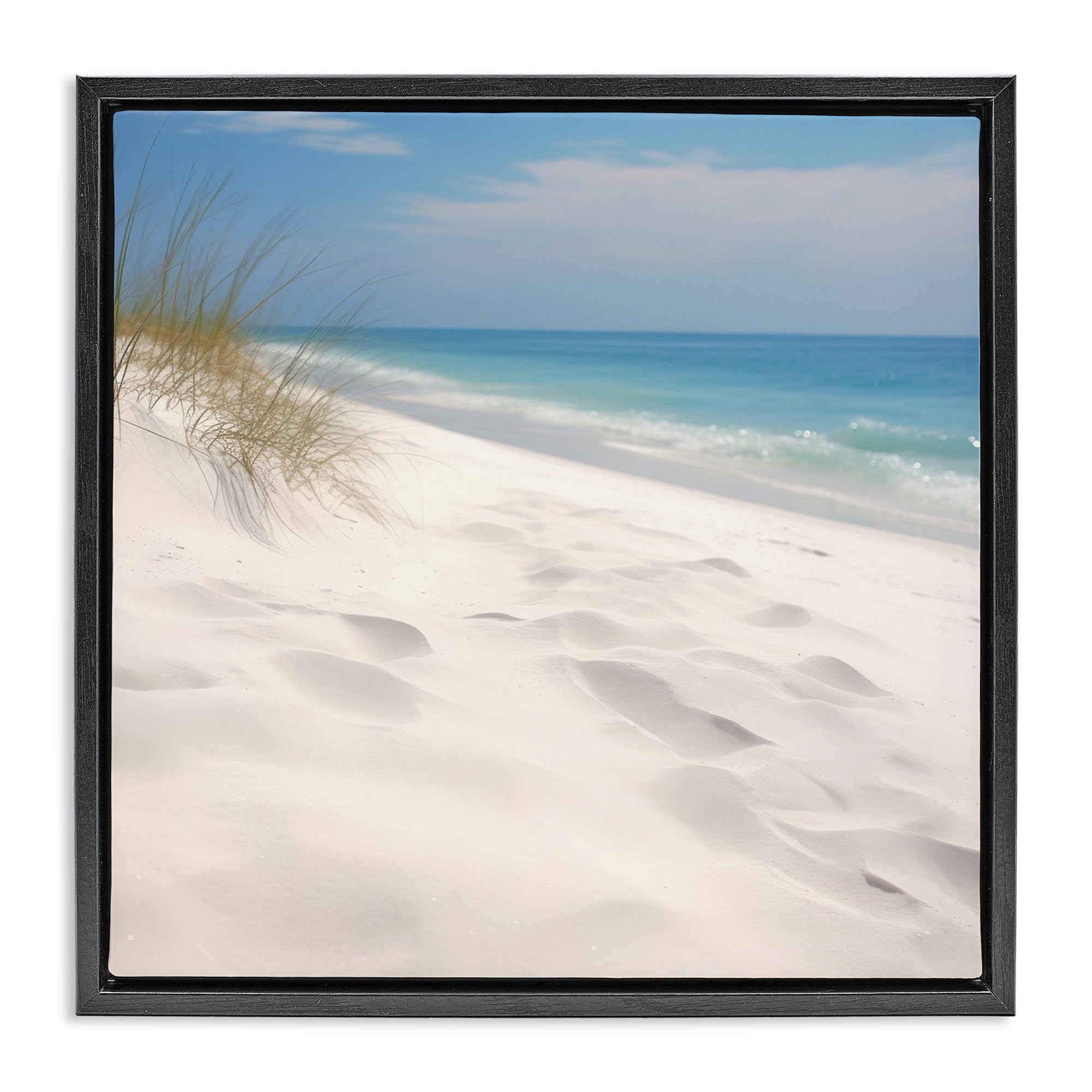 Stupell Industries Seabreeze Sandy Footprints Landscape Photography Black Floater Framed Canvas Art Print Wall Art, 18 x 18