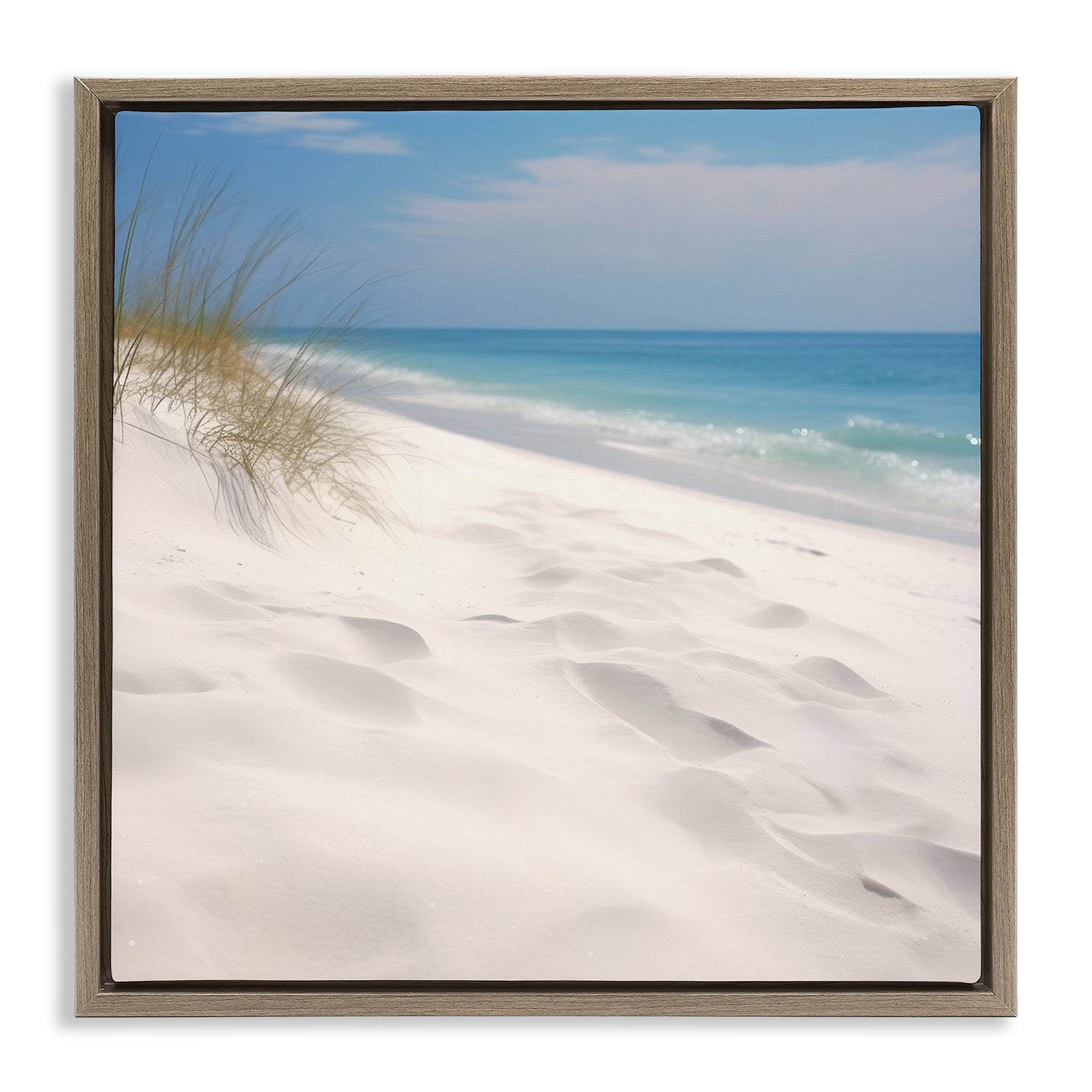 Stupell Industries Seabreeze Sandy Footprints Landscape Photography Brown Floater Framed Canvas Art Print Wall Art, 25 x 25