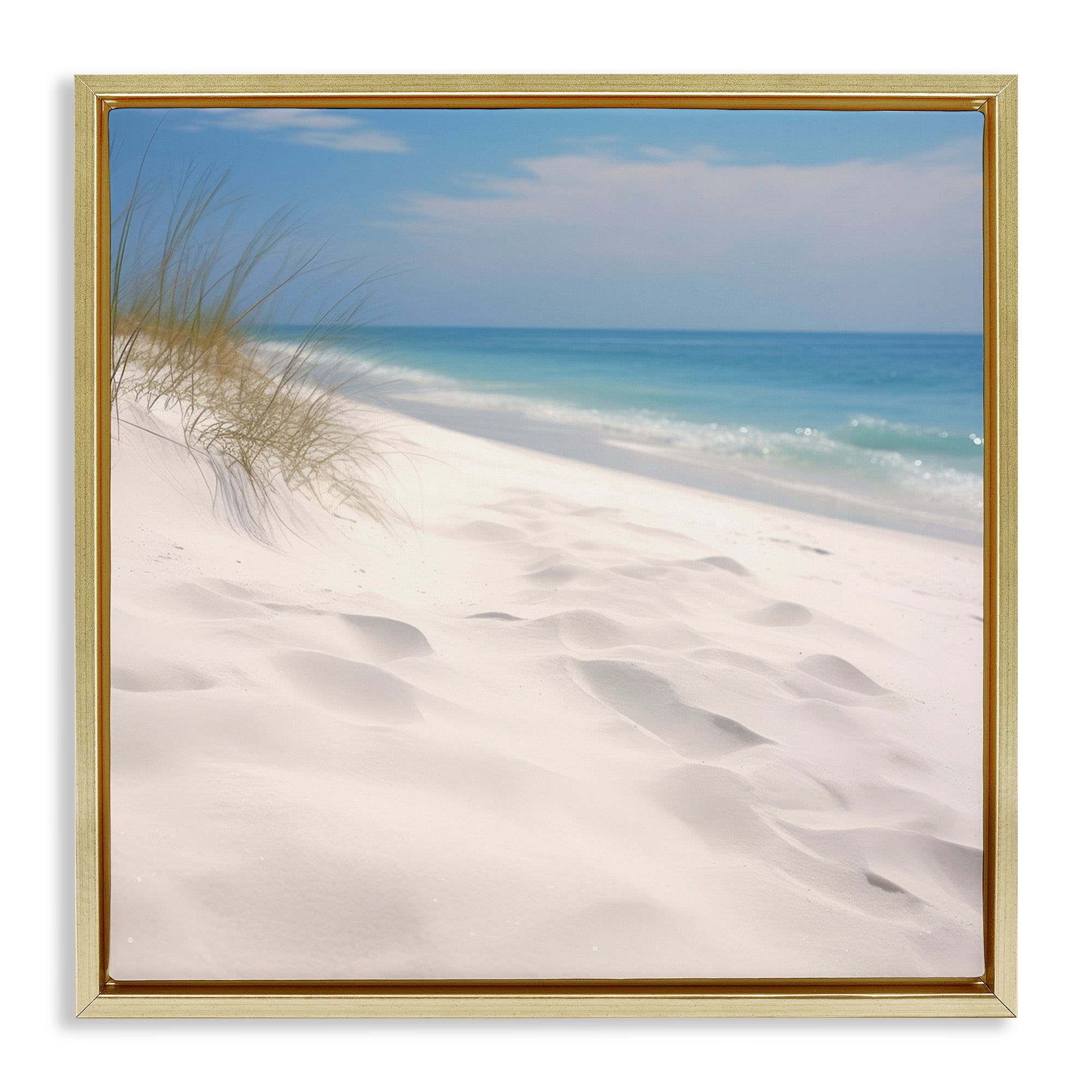 Stupell Industries Seabreeze Sandy Footprints Landscape Photography Gold Floater Framed Canvas Art Print Wall Art, 18 x 18