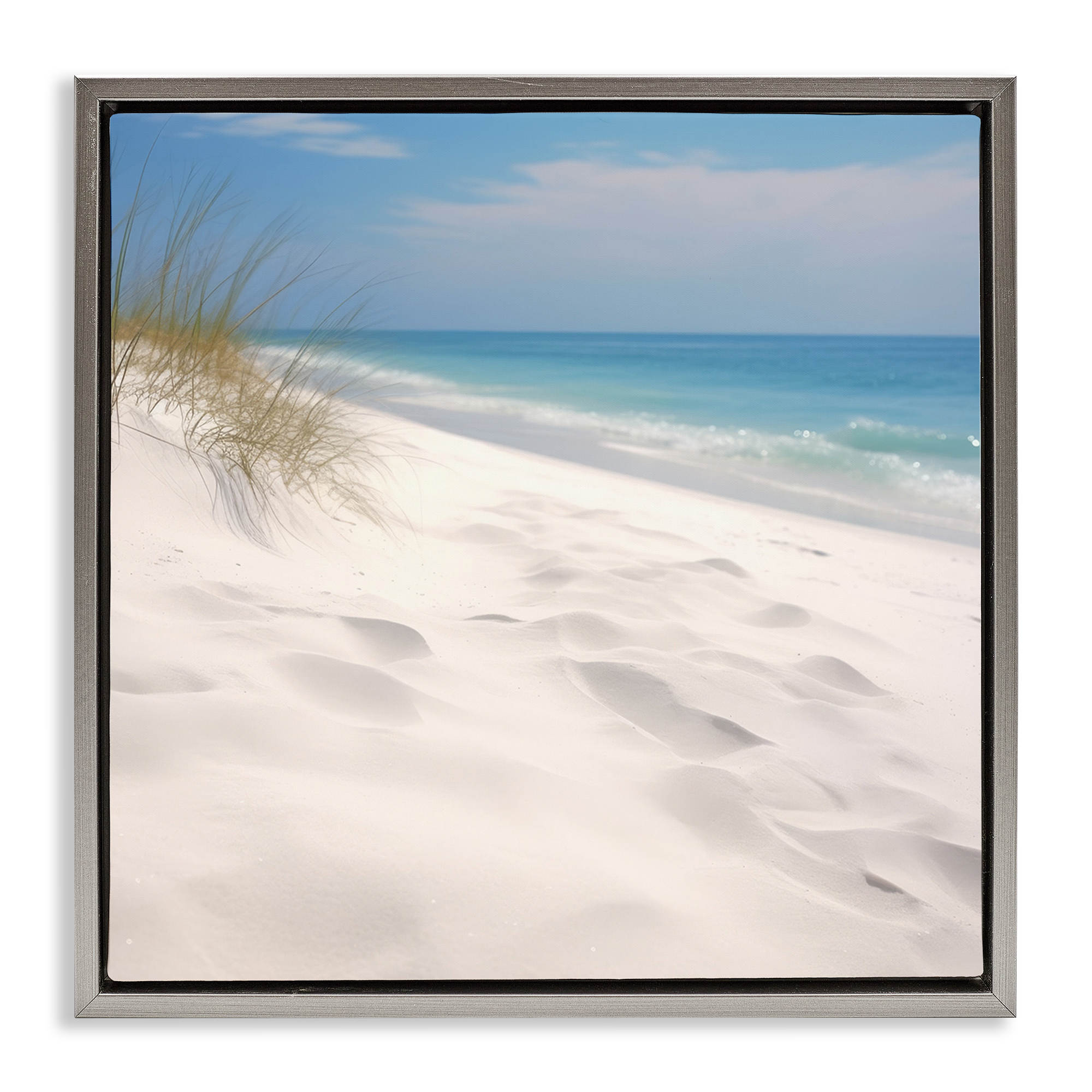 Stupell Industries Seabreeze Sandy Footprints Landscape Photography Gray Floater Framed Canvas Art Print Wall Art, 25 x 25
