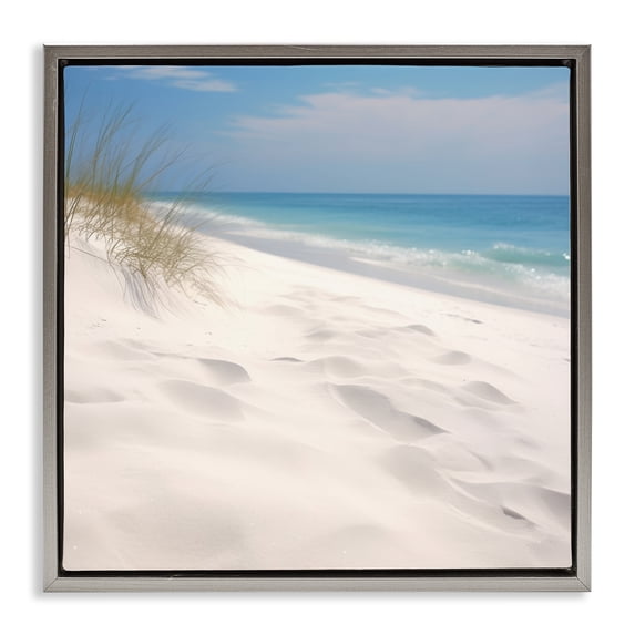 Stupell Industries Seabreeze Sandy Footprints Landscape Photography Gray Floater Framed Canvas Art Print Wall Art, 25 x 25
