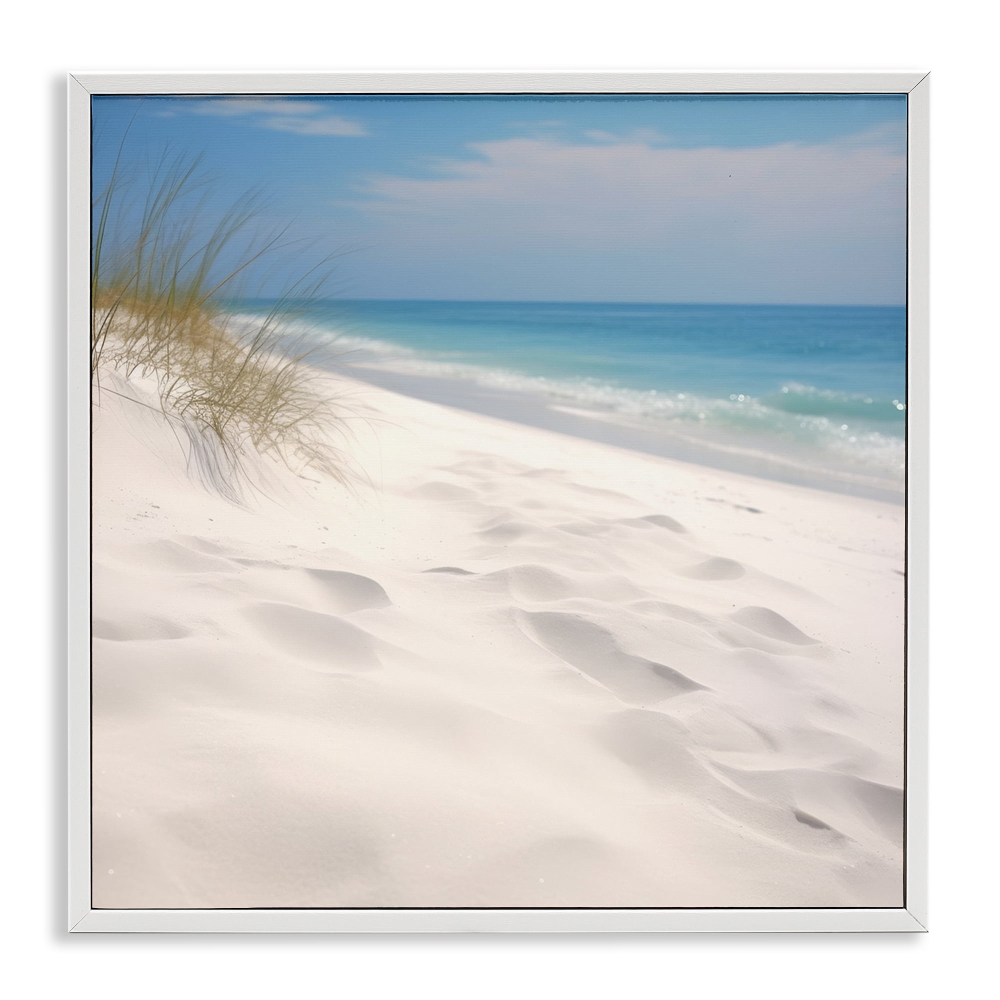 Stupell Industries Seabreeze Sandy Footprints Landscape Photography White Framed Art Print Wall Art, 17 x 17