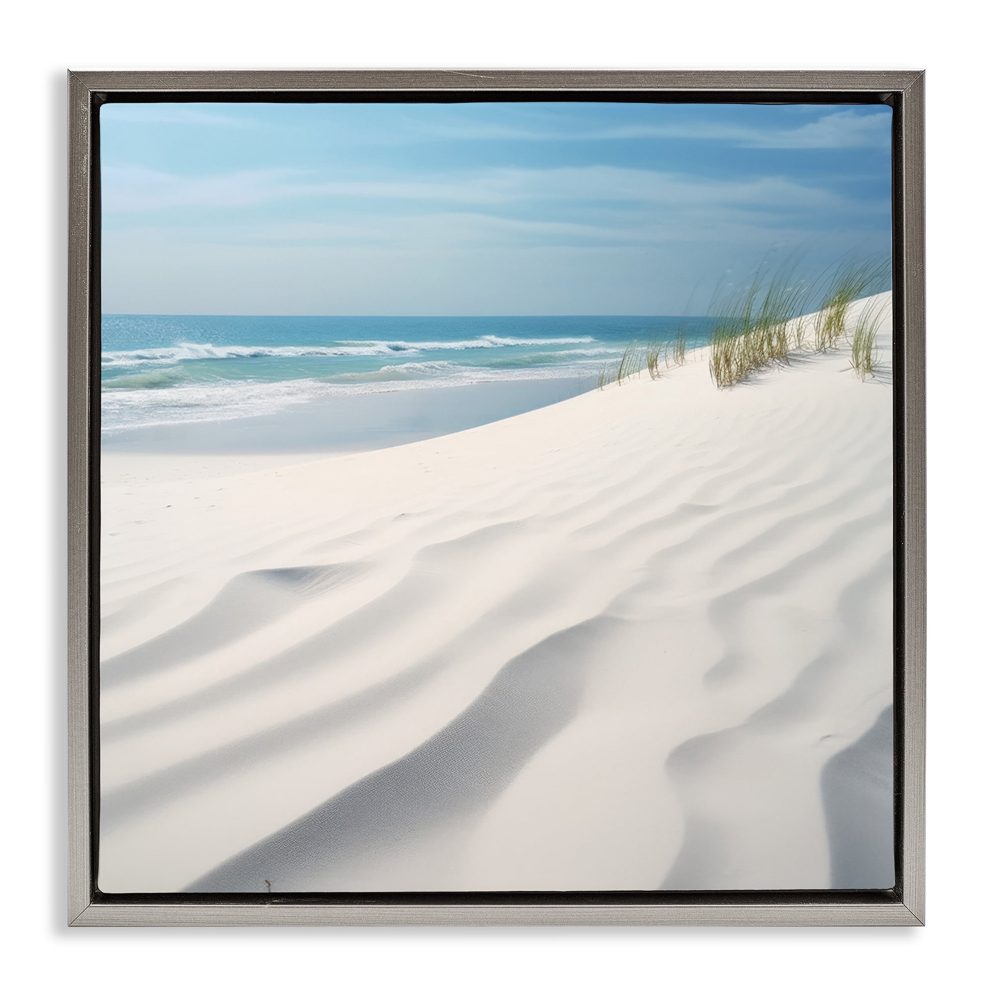 Stupell Industries Seabreeze Windy Dunes Landscape Photography Gray Floater Framed Canvas Art Print Wall Art, 18 x 18
