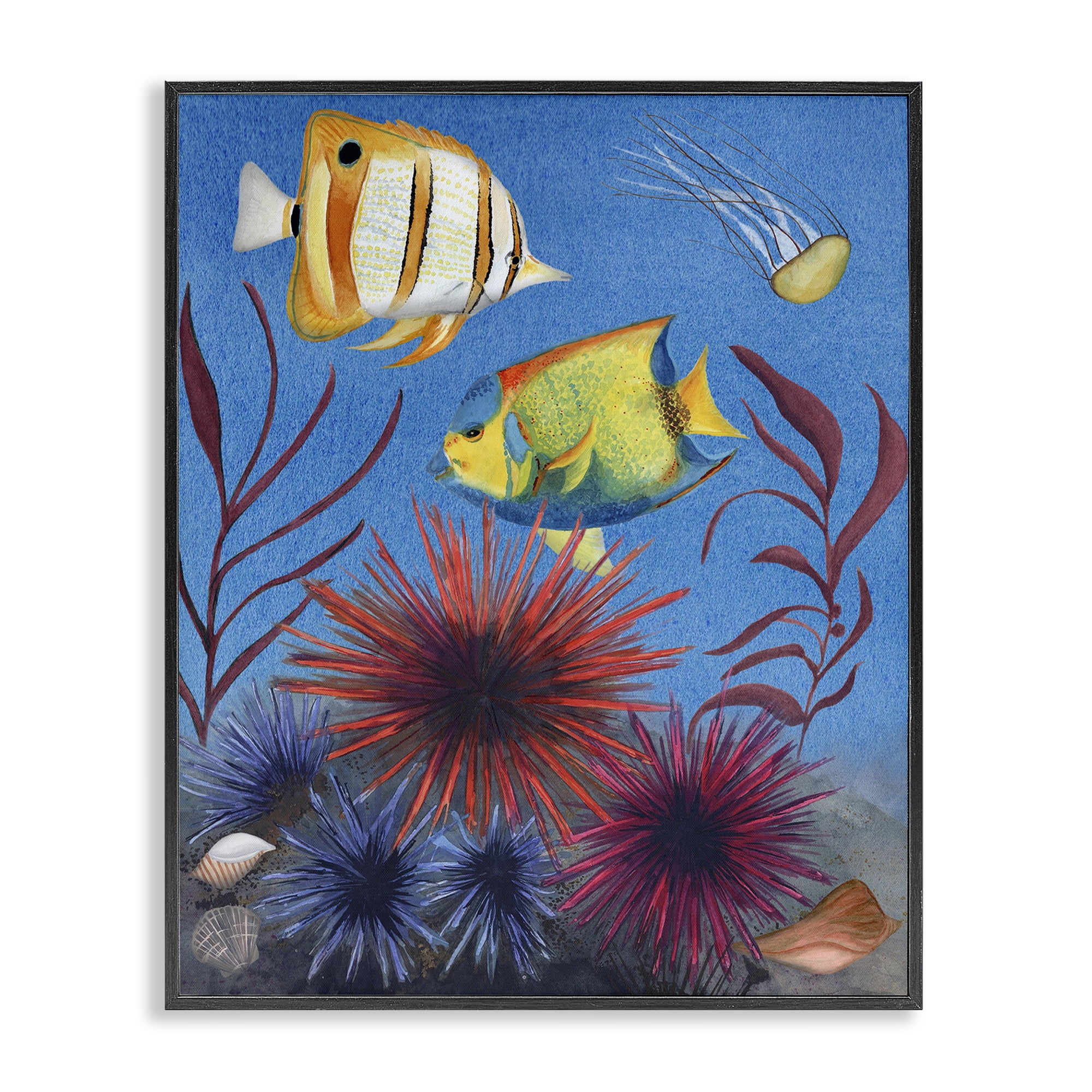 Stupell Industries Seafaring Fish & Urchins Animals Painting Black Framed Art Print Wall Art, 24 x 30