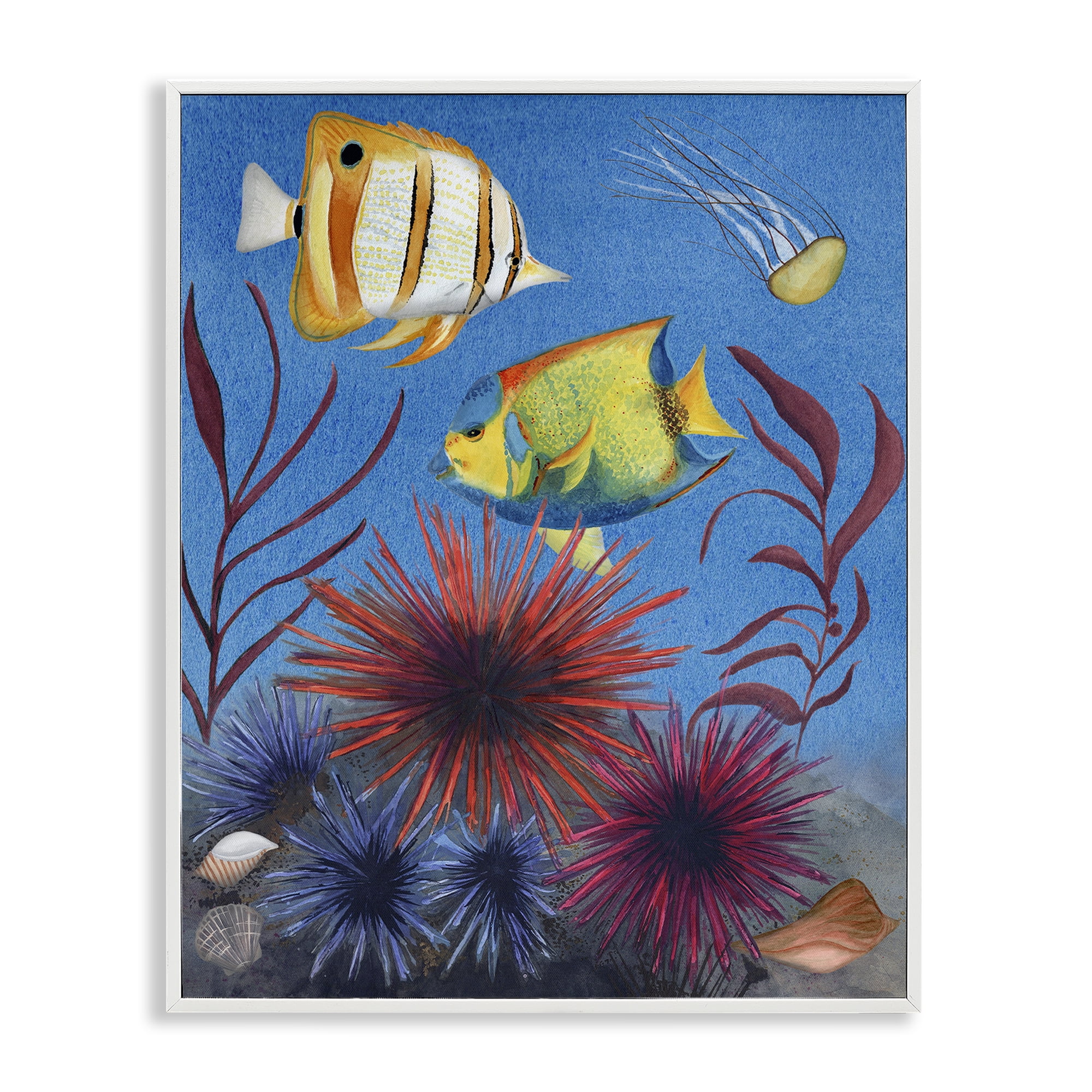 Stupell Industries Seafaring Fish & Urchins Animals Painting White Framed Art Print Wall Art, 16 x 20