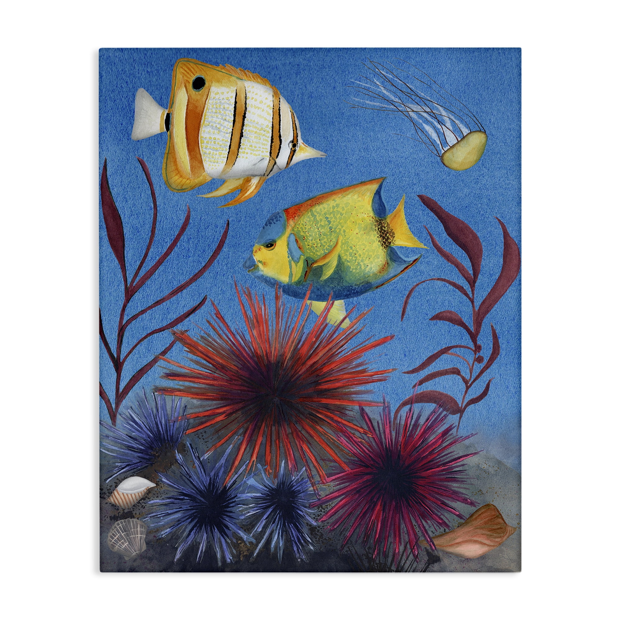 Stupell Industries Seafaring Fish & Urchins Animals Painting Wrapped Canvas Art Print Wall Art, 24 x 30