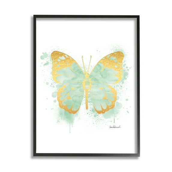 Stupell Industries Seafoam Green Butterfly Watercolor Paint Splatter Black Framed by Amanda Greenwood