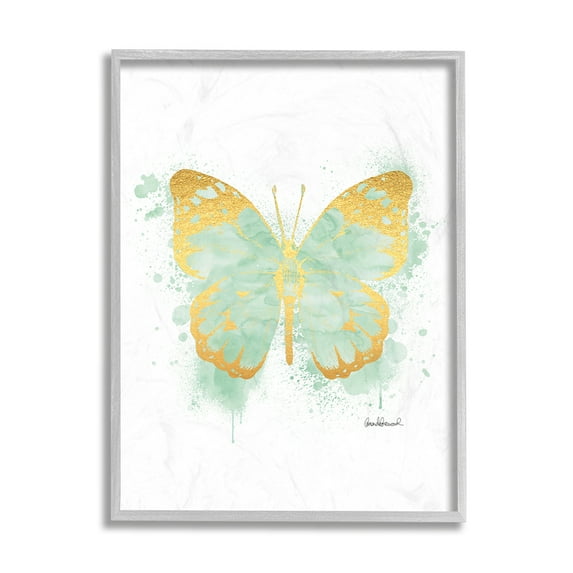 Stupell Industries Seafoam Green Butterfly Watercolor Paint Splatter Gray Framed by Amanda Greenwood