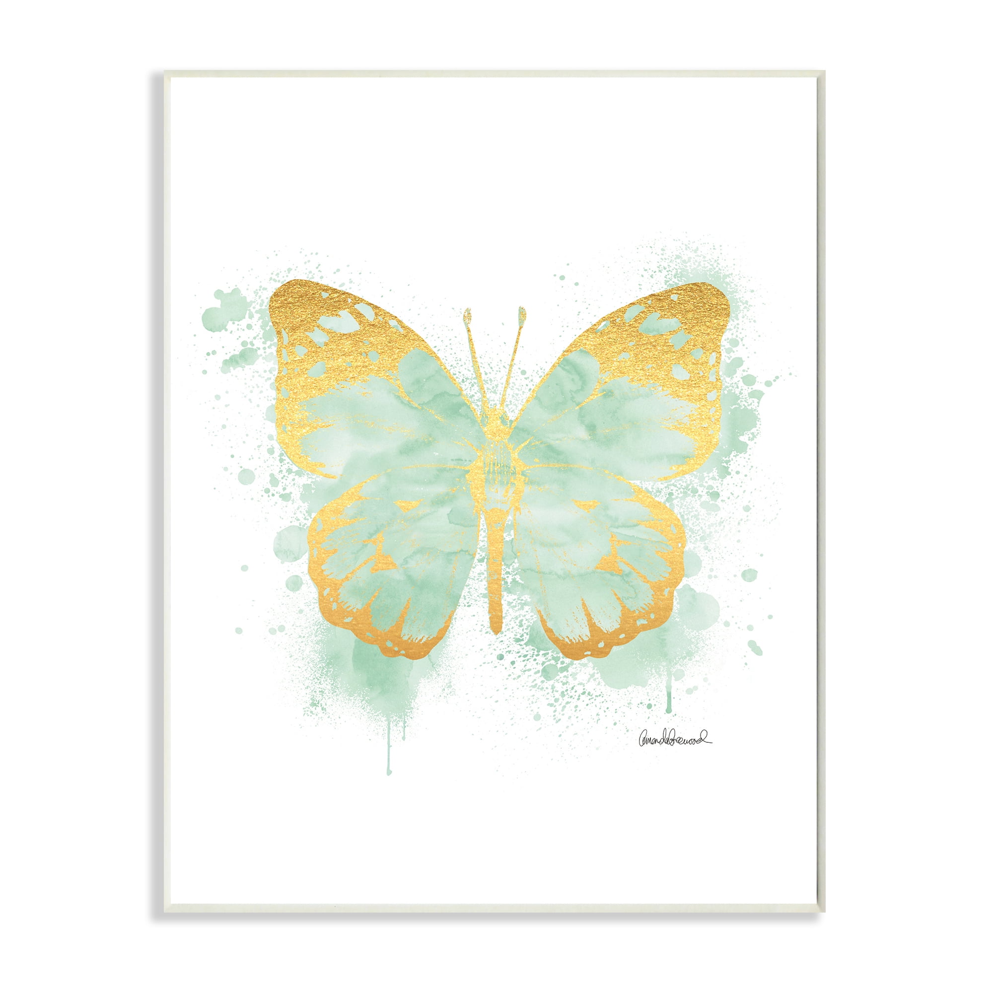 Stupell Industries Seafoam Green Butterfly Watercolor Paint Splatter Wall Plaque by Amanda Greenwood