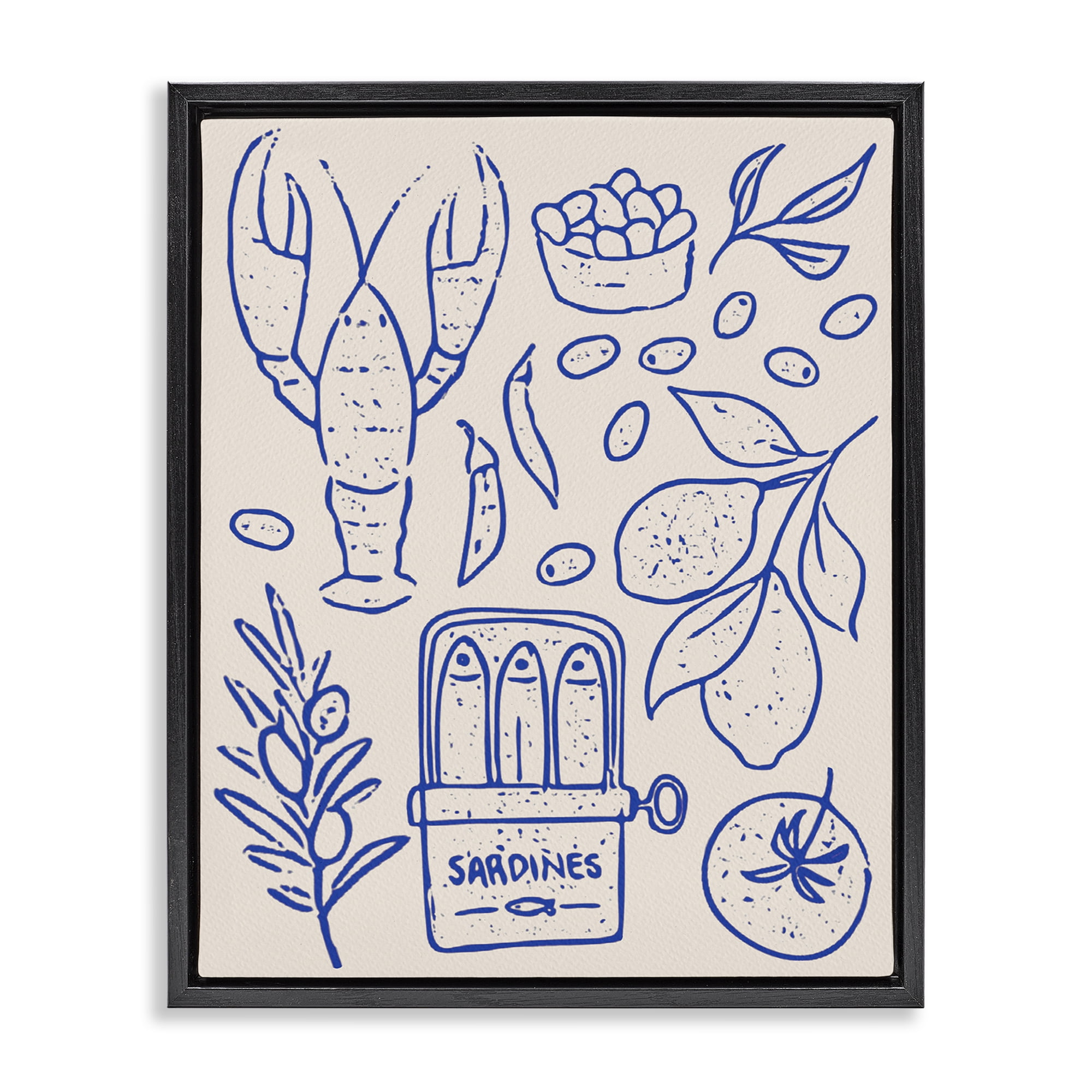 Stupell Industries Seafood & Herbs Simplicity Black Framed Floater Canvas Wall Art, design by Camila Juncos