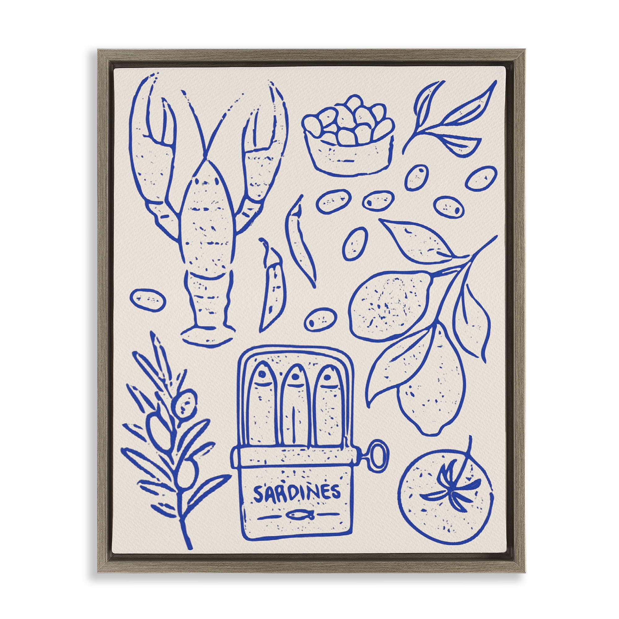 Stupell Industries Seafood & Herbs Simplicity Brown Framed Floater Canvas Wall Art, design by Camila Juncos