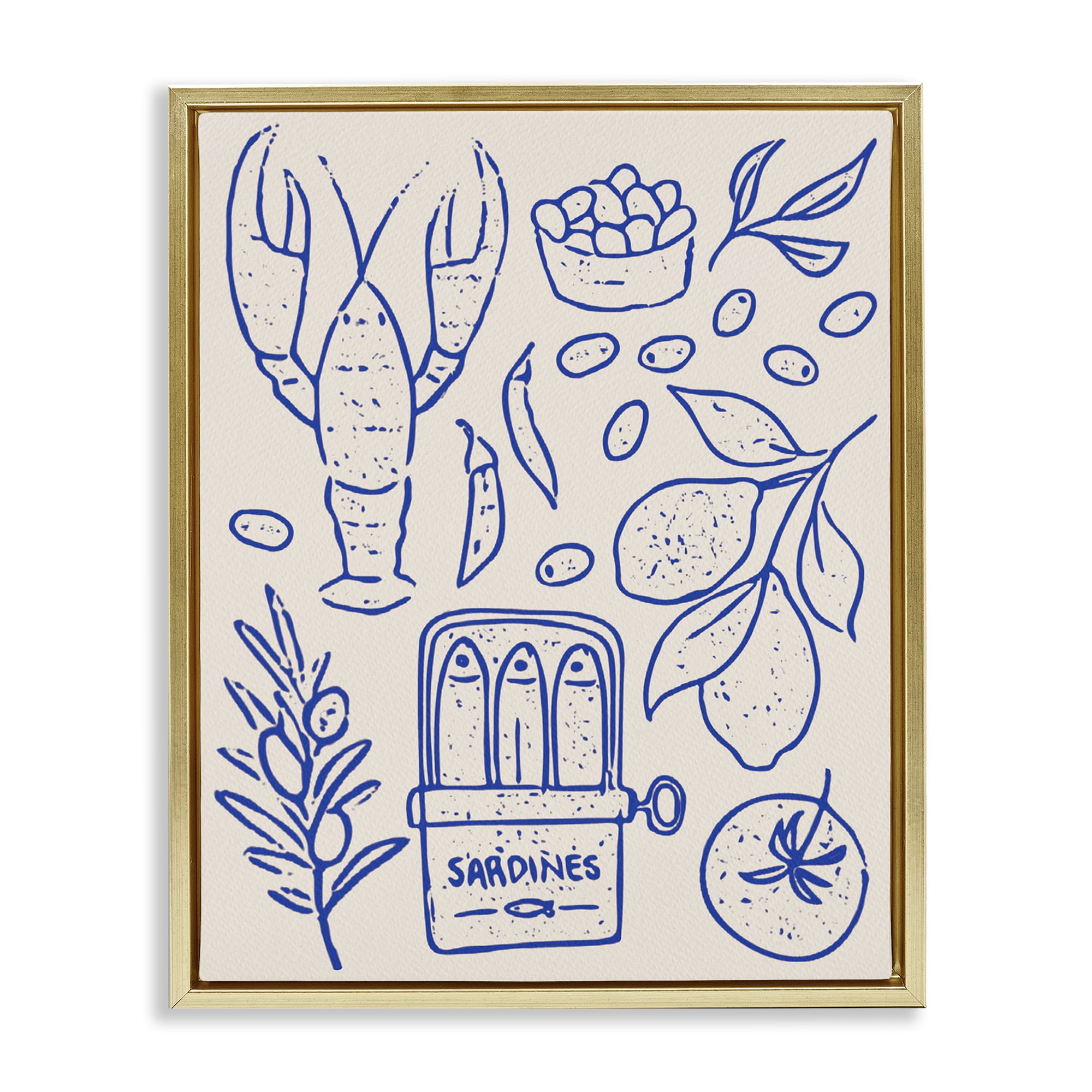 Stupell Industries Seafood & Herbs Simplicity Gold Framed Floater Canvas Wall Art, design by Camila Juncos