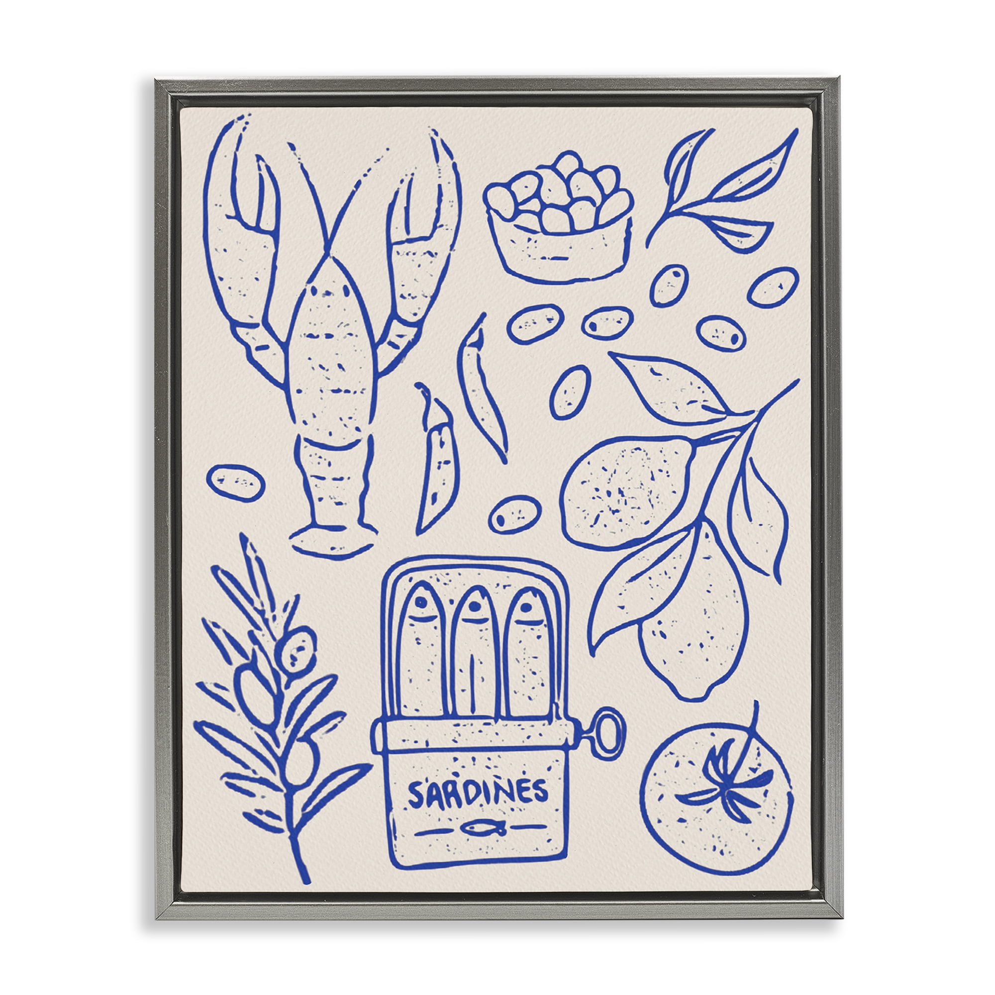 Stupell Industries Seafood & Herbs Simplicity Gray Framed Floater Canvas Wall Art, design by Camila Juncos