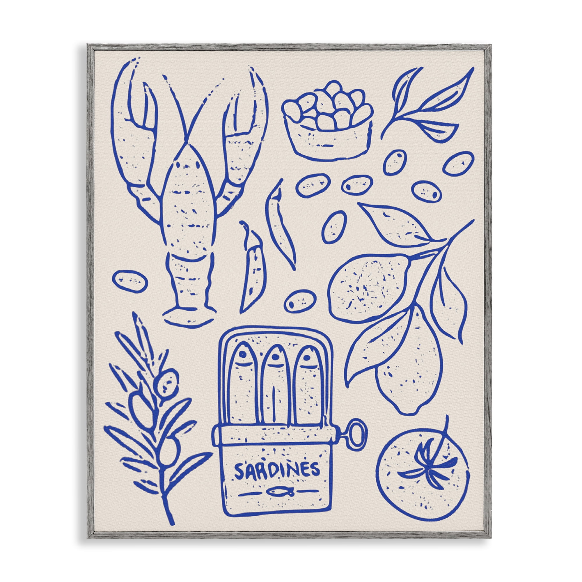 Stupell Industries Seafood & Herbs Simplicity Gray Framed Giclee Art, design by Camila Juncos