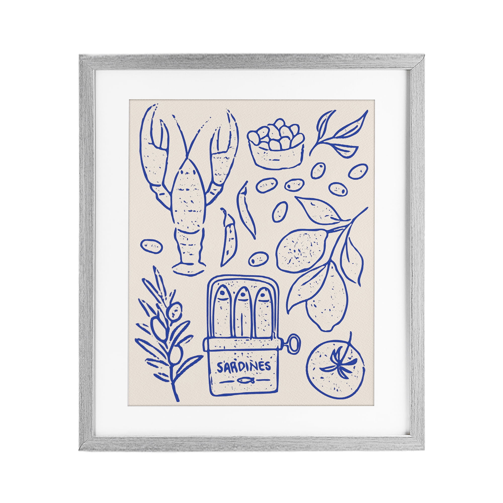 Stupell Industries Seafood & Herbs Simplicity Gray Framed Print Under Glass, design by Camila Juncos