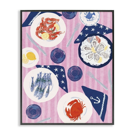 Stupell Industries Seafood Plates Table Food & Beverage Painting Black Framed Art Print Wall Art, 24 x 30