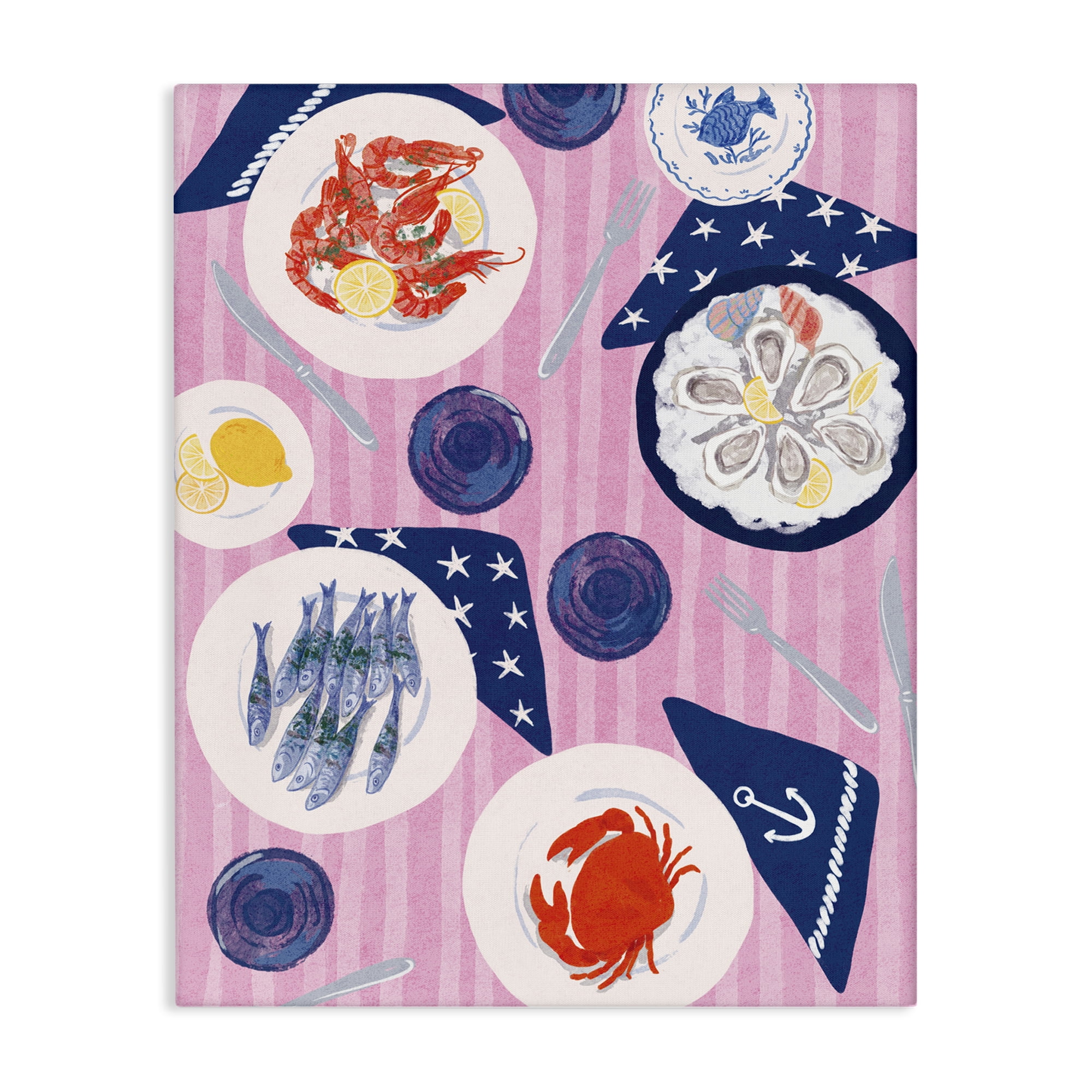 Stupell Industries Seafood Plates Table Food & Beverage Painting Wrapped Canvas Art Print Wall Art, 16 x 20