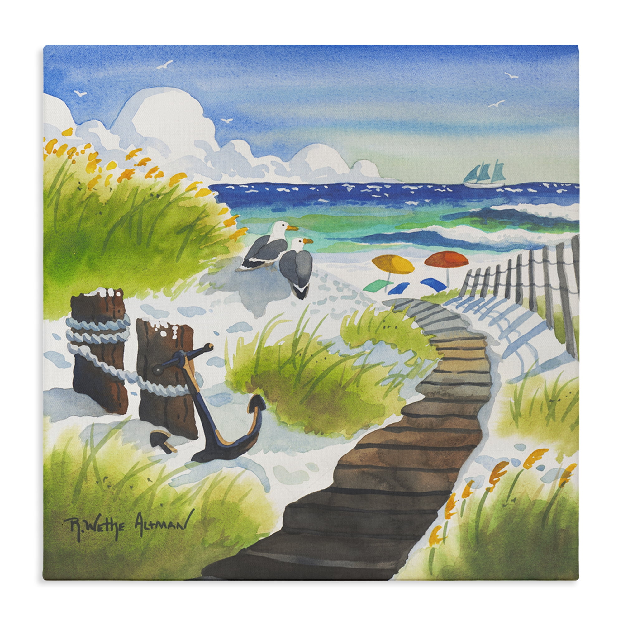 Stupell Industries Seagull & Anchor on Shore Canvas Wall Art, design by Robin Altman