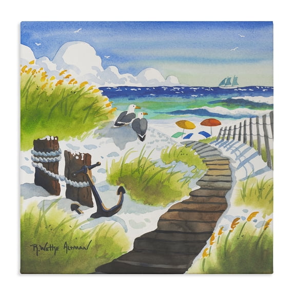 Stupell Industries Coastal Seagull & Anchor on Shore Canvas Art, 17 x 17, by Robin Altman
