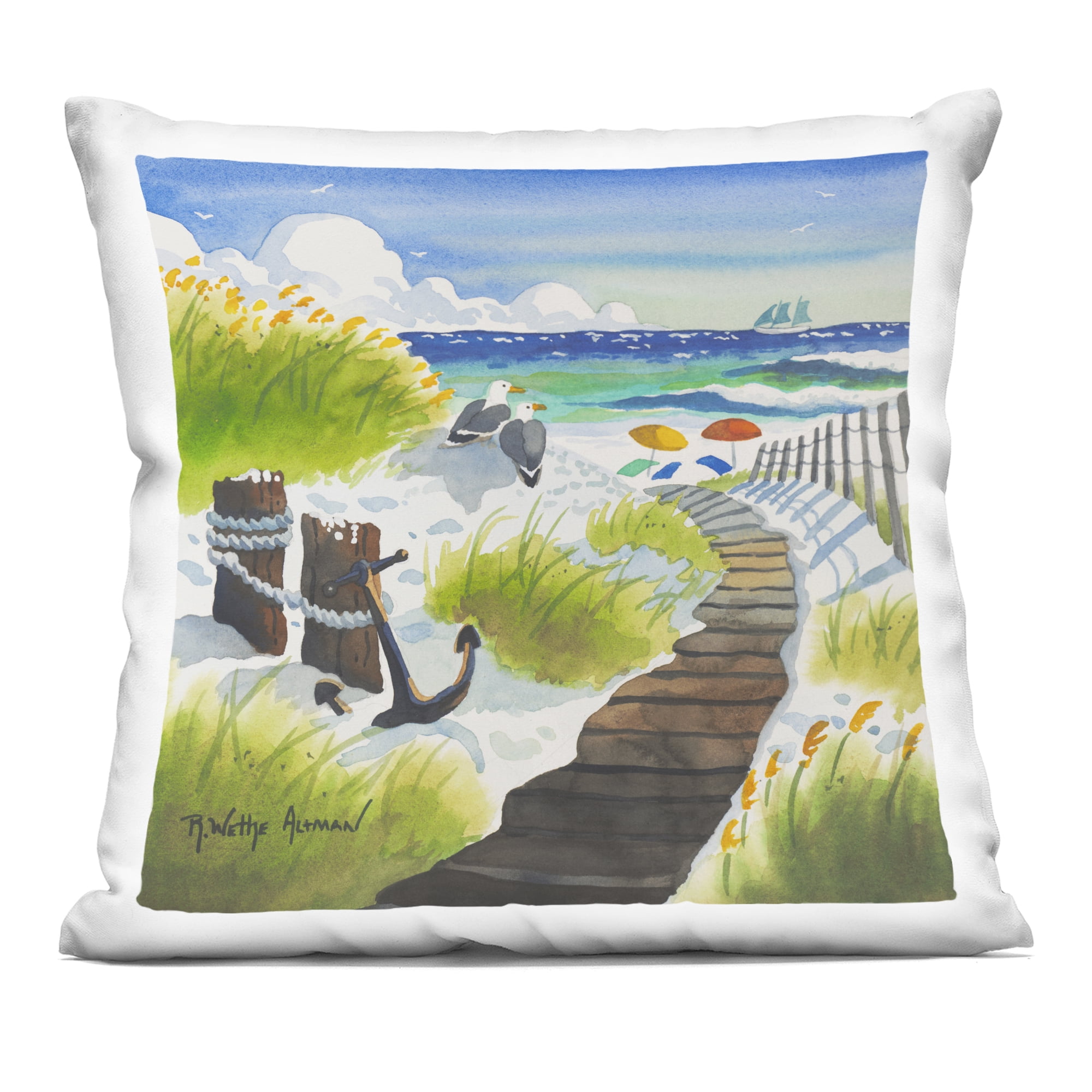 Stupell Industries Seagull & Anchor on Shore Decorative Printed Throw Pillow, design by Robin Altman, 18 x 7 x 18