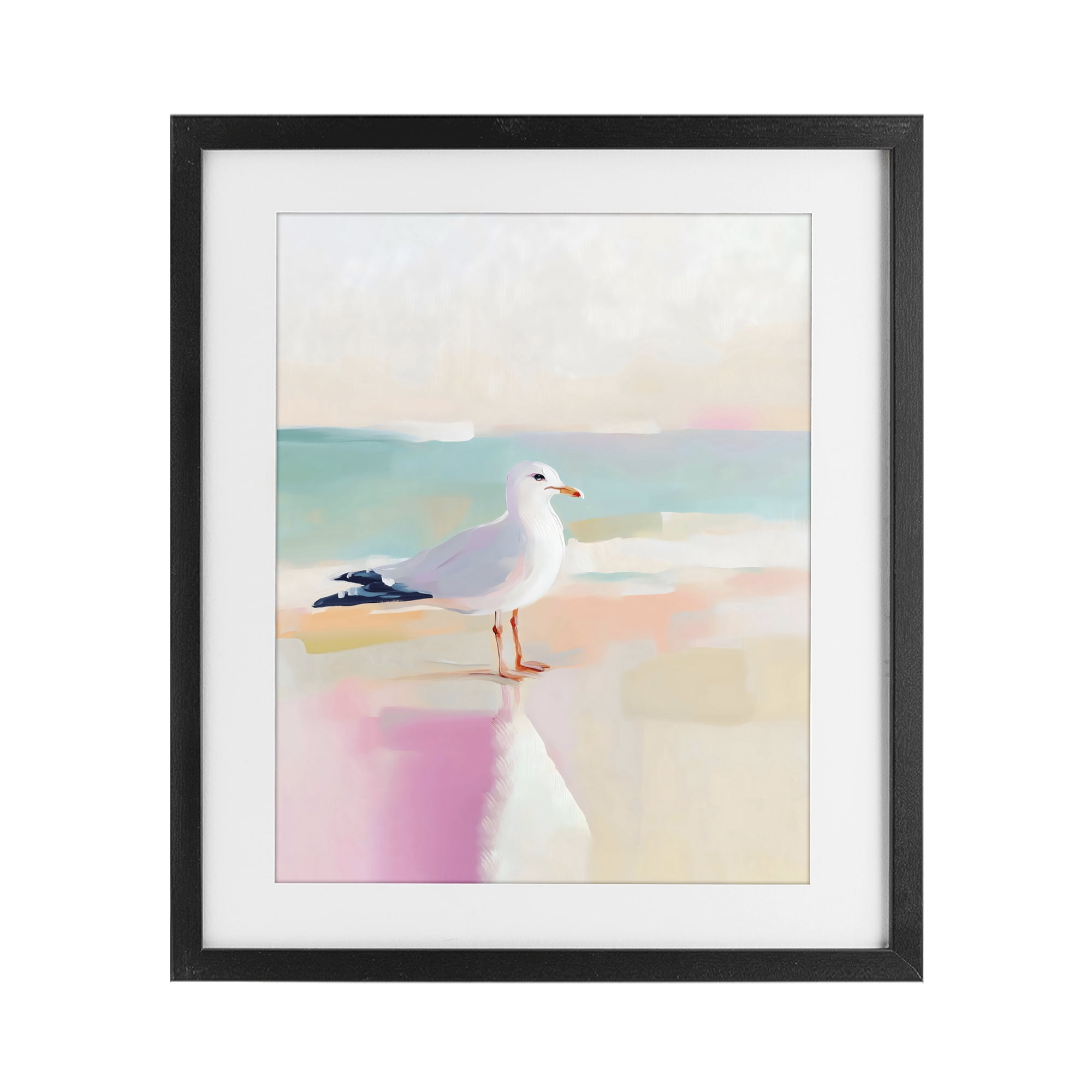 Stupell Industries Seagull Beach Tranquil Reflection Black Framed Print Under Glass, design by The Prints Vibe