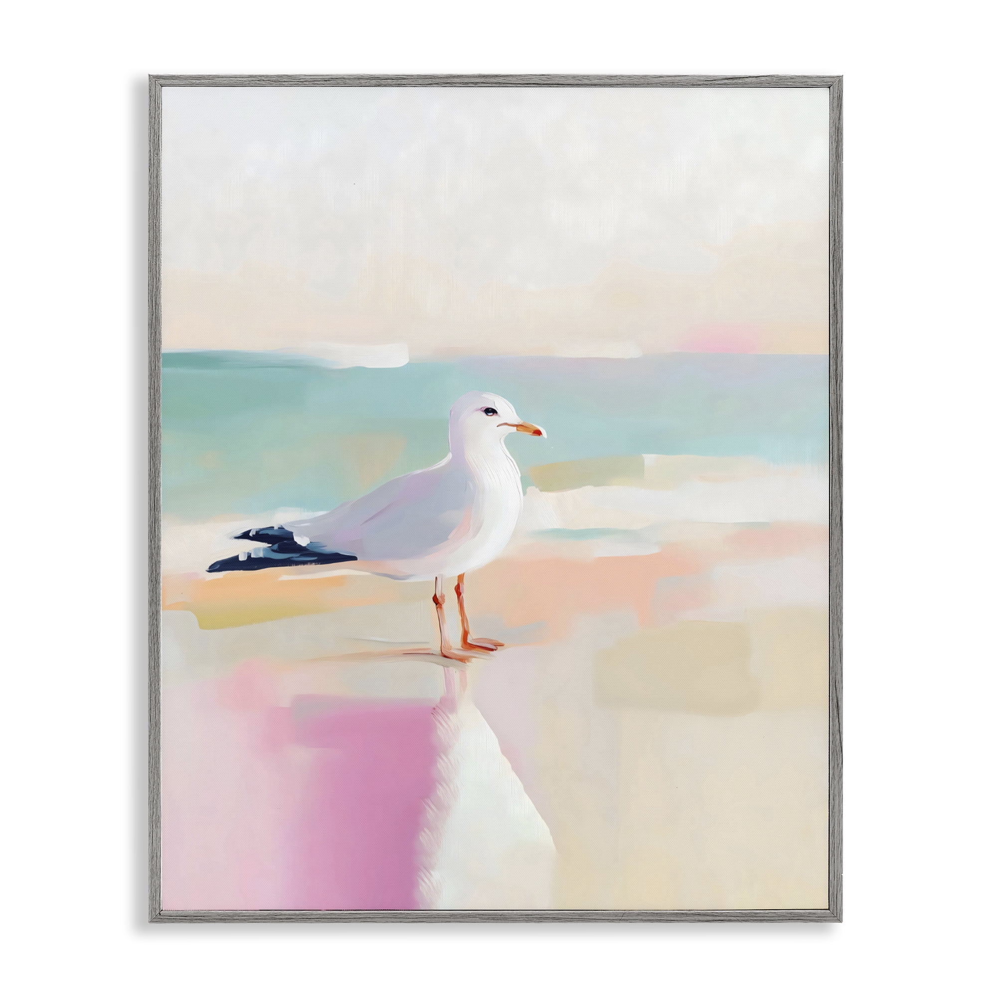 Stupell Industries Seagull Beach Tranquil Reflection Gray Framed Giclee Art, design by The Prints Vibe
