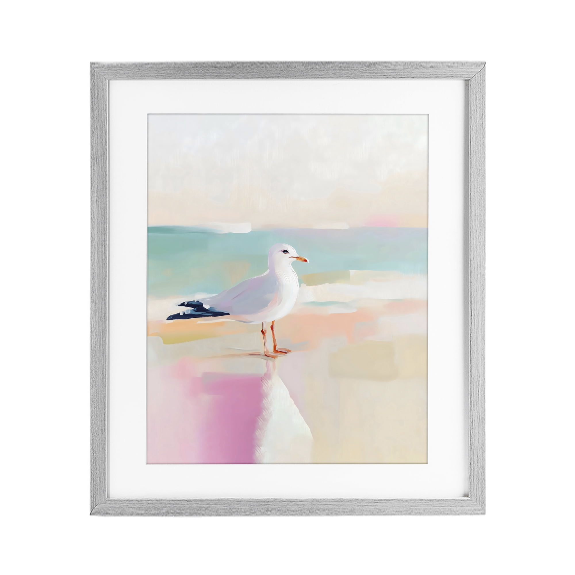 Stupell Industries Seagull Beach Tranquil Reflection Gray Framed Print Under Glass, design by The Prints Vibe