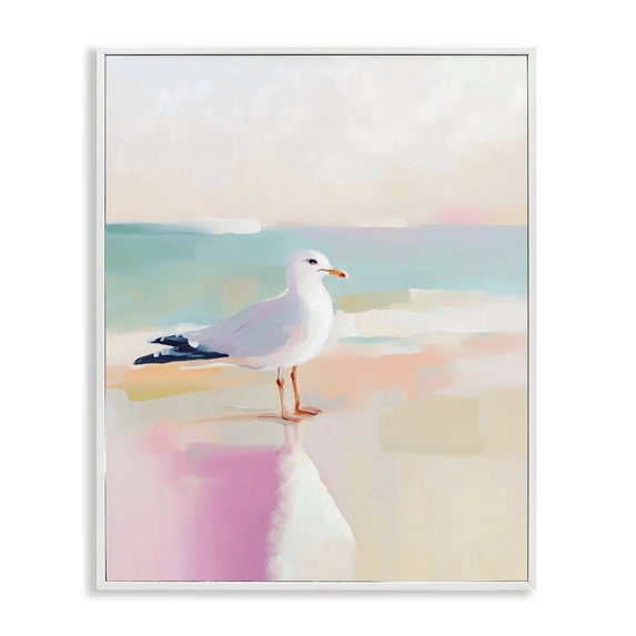 Stupell Industries Contemporary Seagull Beach Tranquil Reflection White Framed Giclee Art, 11 x 14, by The Prints Vibe