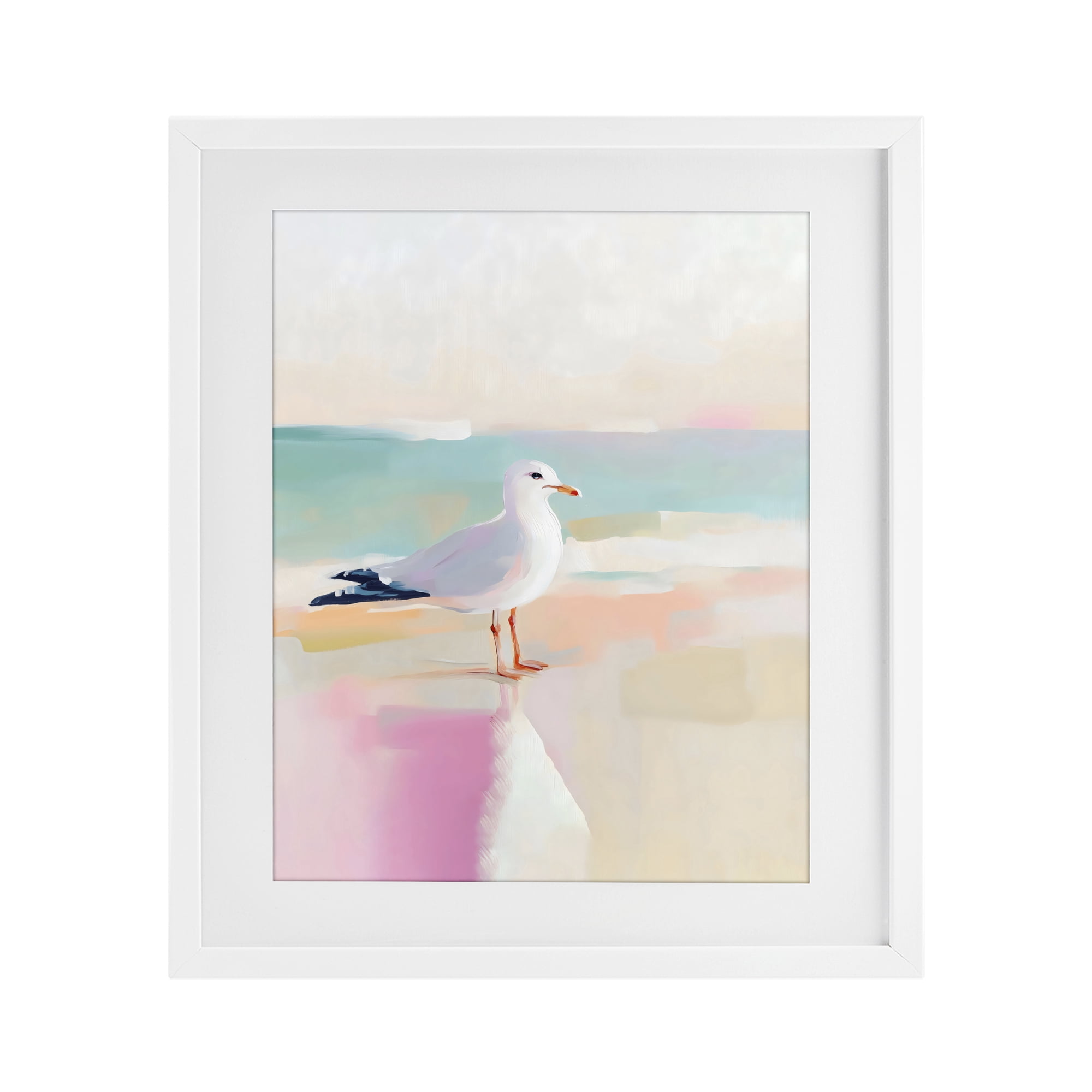 Stupell Industries Seagull Beach Tranquil Reflection White Framed Print Under Glass, design by The Prints Vibe