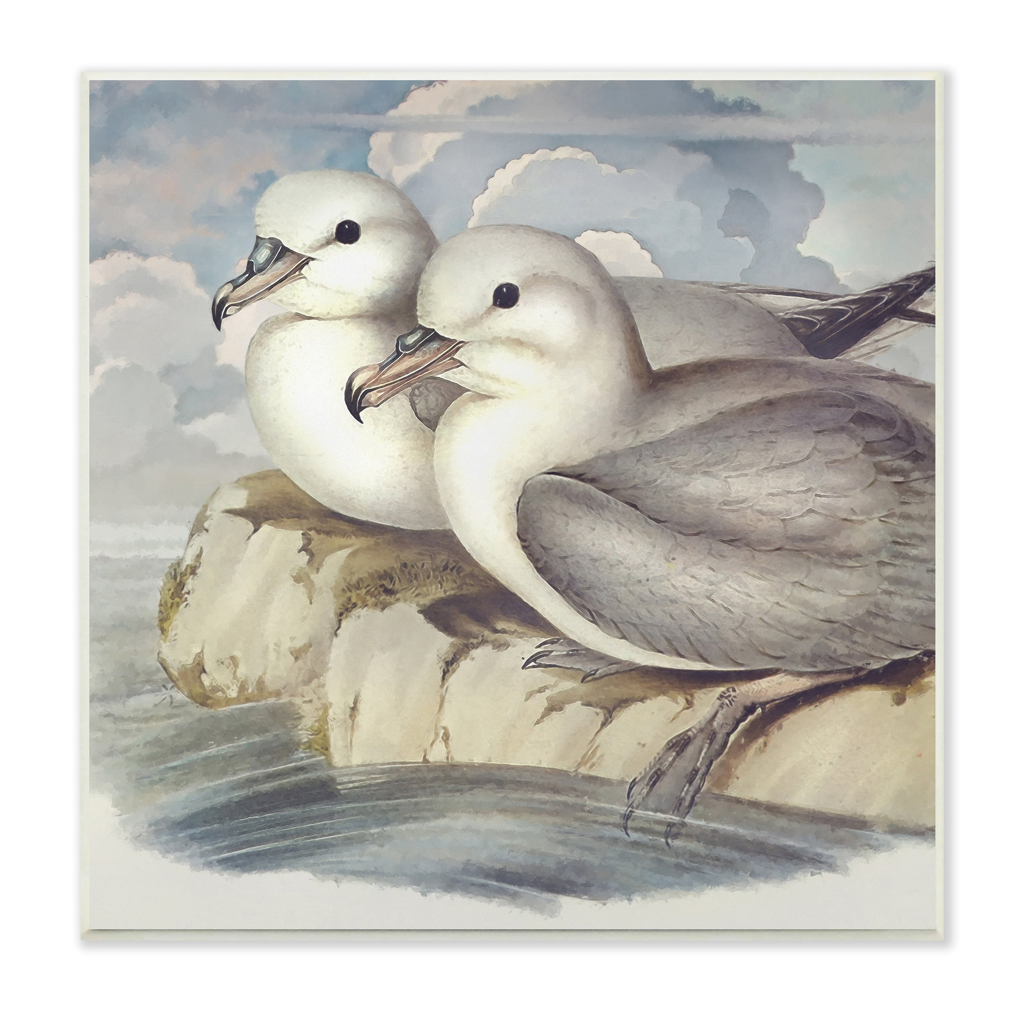 Stupell Industries Seagull Couple Perched Coastal Water Resting Birds Animals & Insects Painting Unframed Art Print Wall Art, 12 x 12