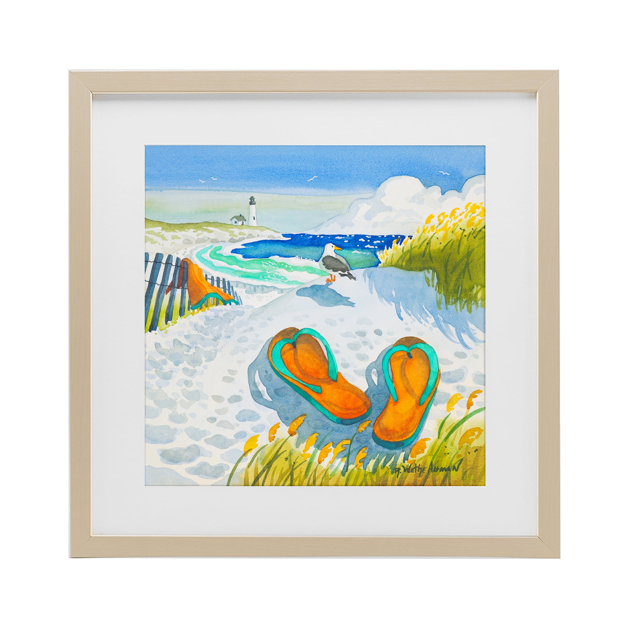 Stupell Industries Seagull & Flip Flops Birch Framed Print Under Glass, design by Robin Altman