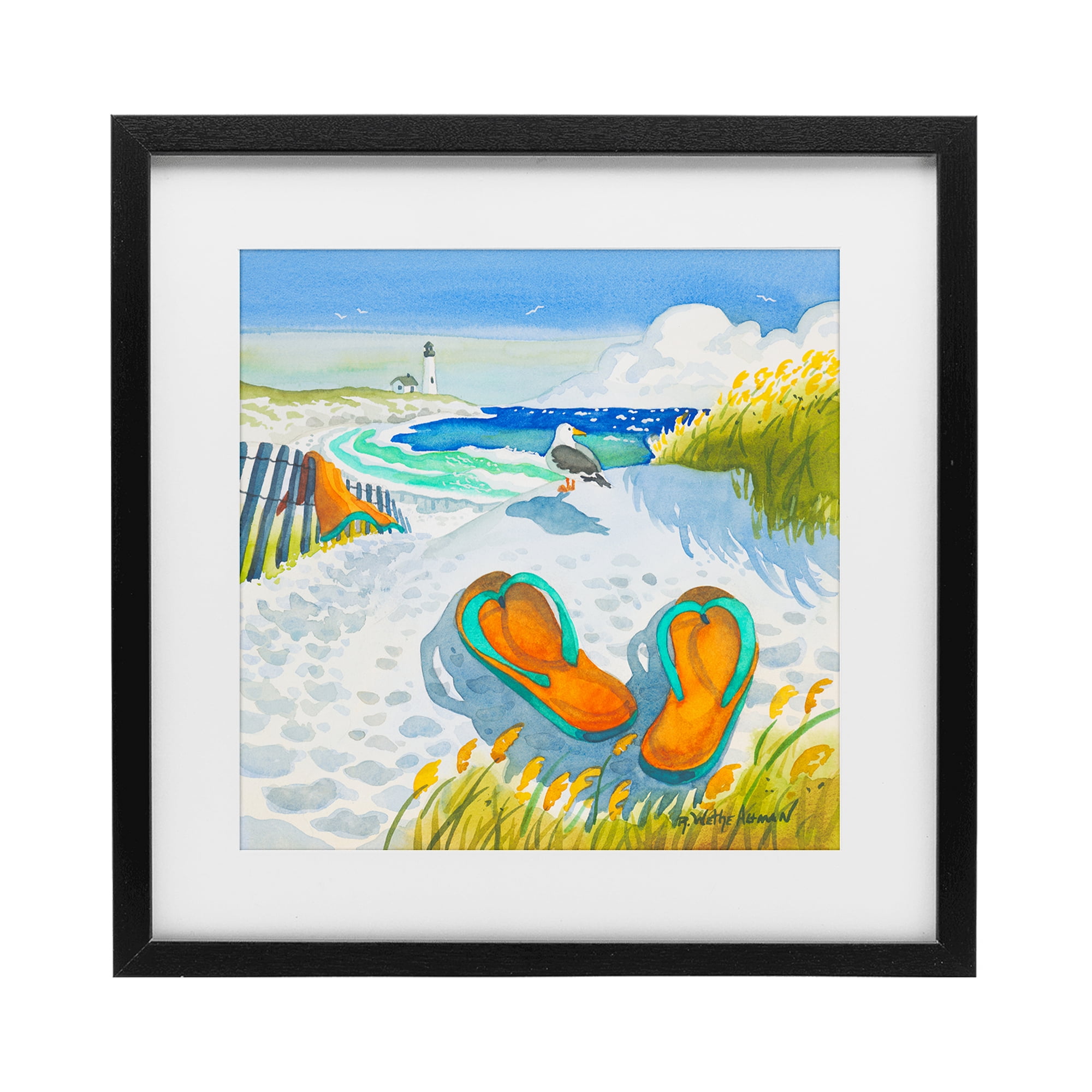 Stupell Industries Seagull & Flip Flops Black Framed Print Under Glass, design by Robin Altman